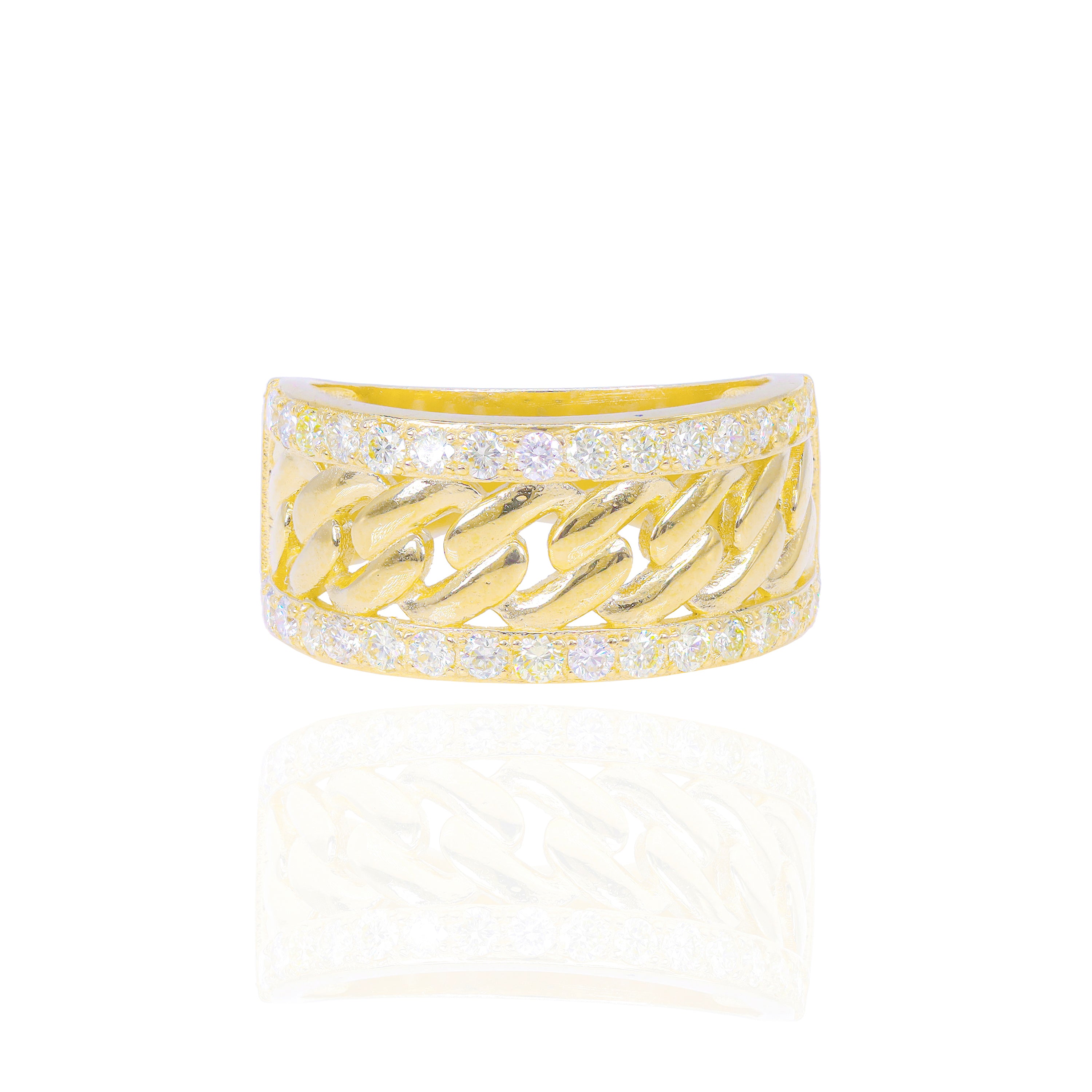 Solid Gold Cuban Ring w/ Diamond Borders