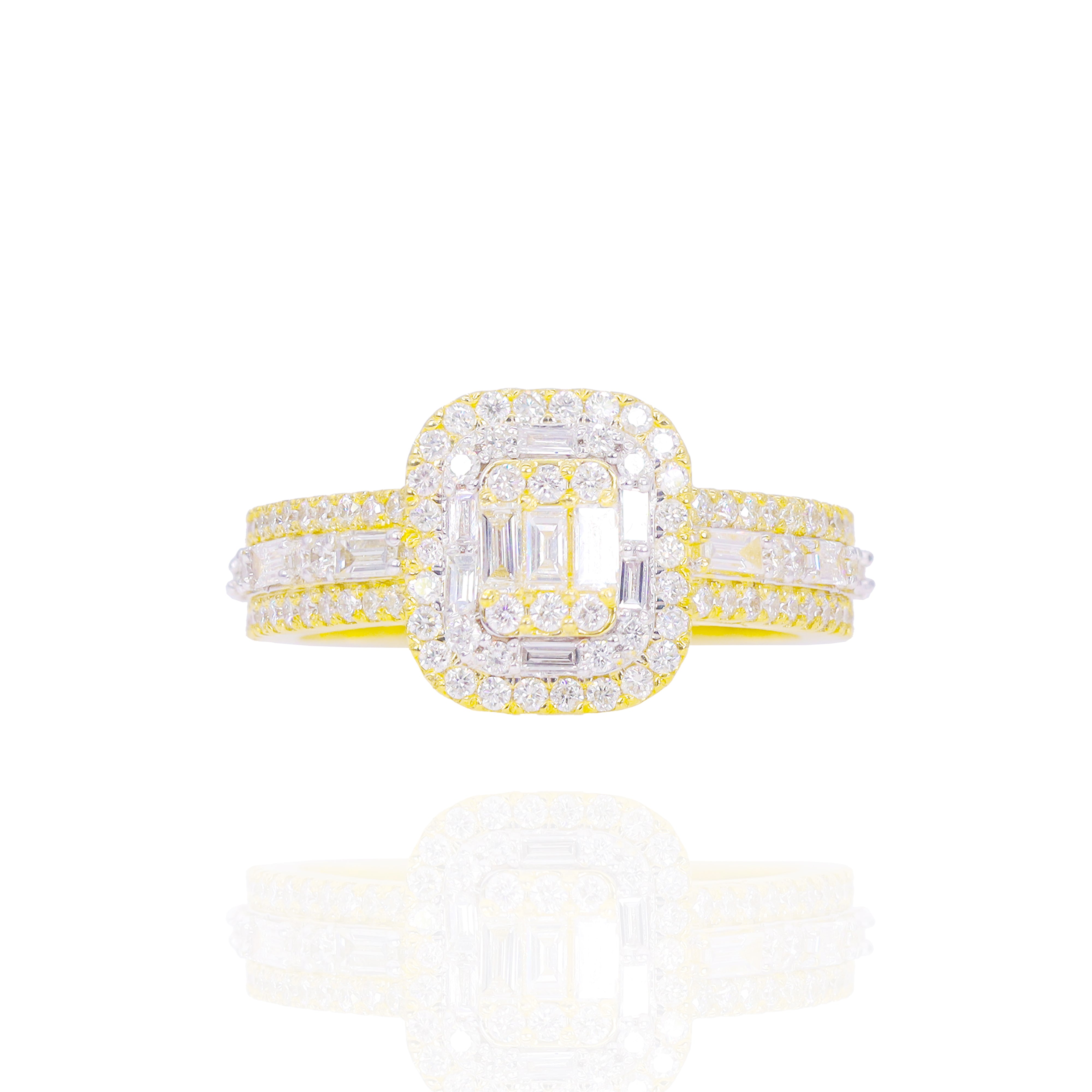 Baguette with Double Halo Diamond Engagement Ring & Band