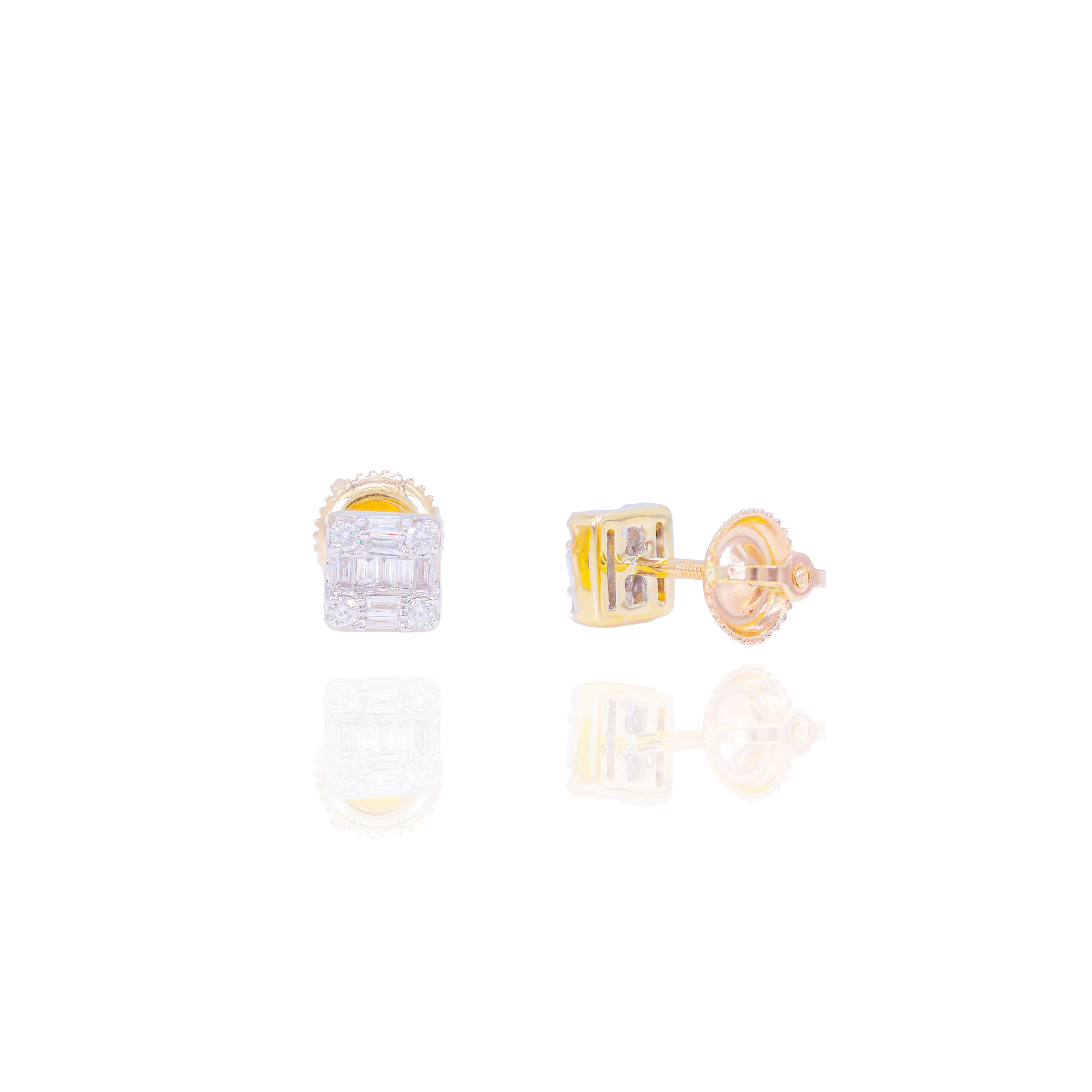 Baguette & Round Diamond Square Earrings