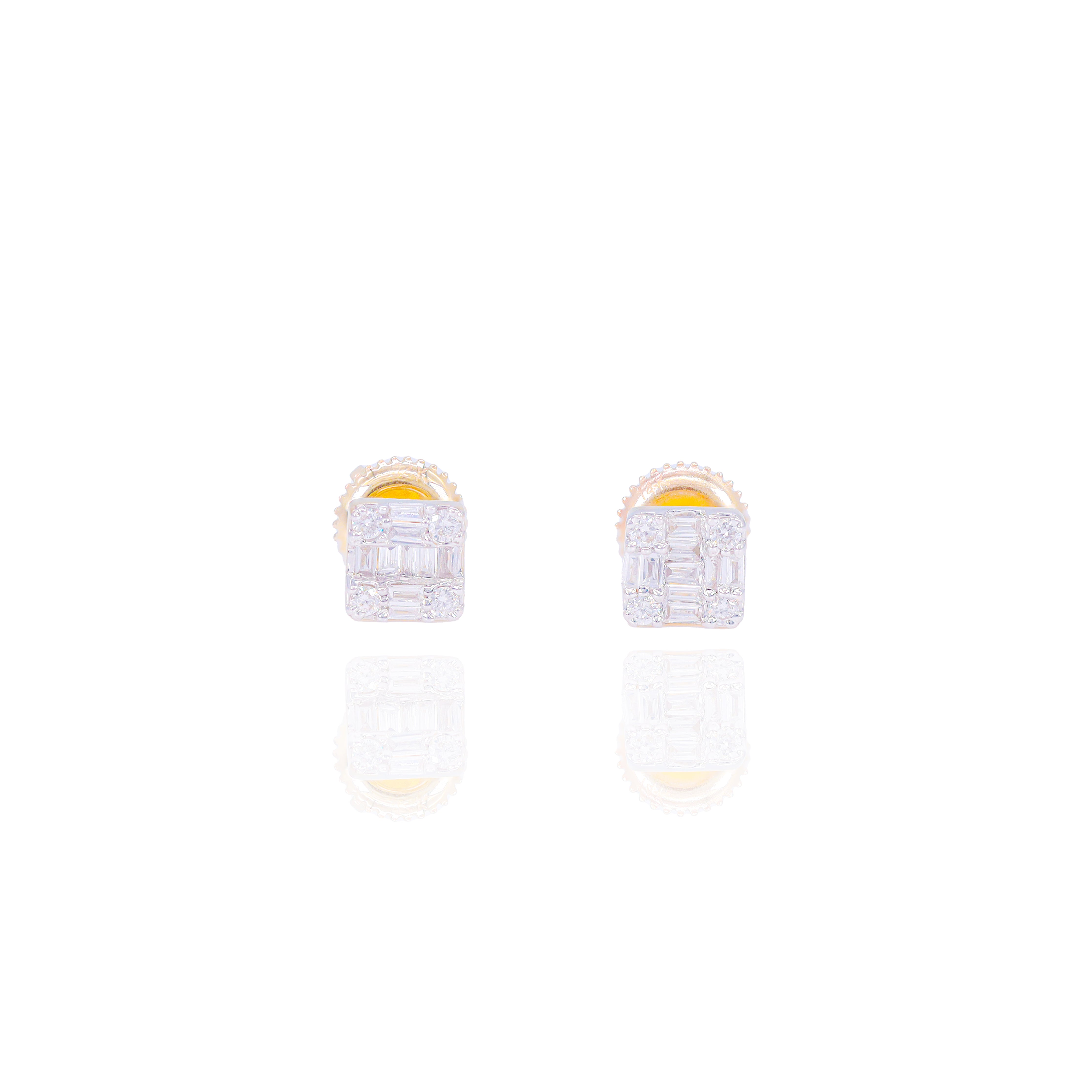 Baguette & Round Diamond Square Earrings