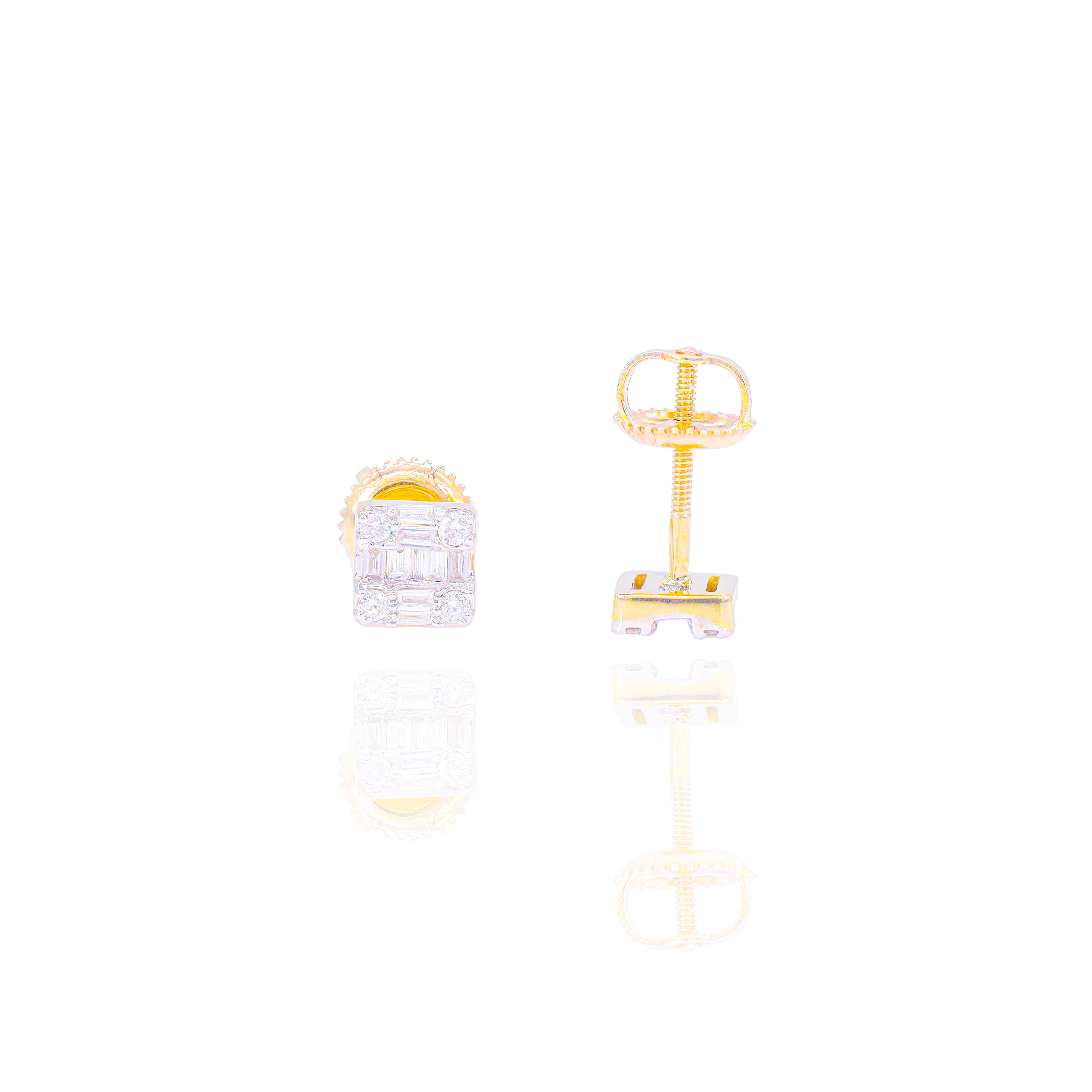 Baguette & Round Diamond Square Earrings