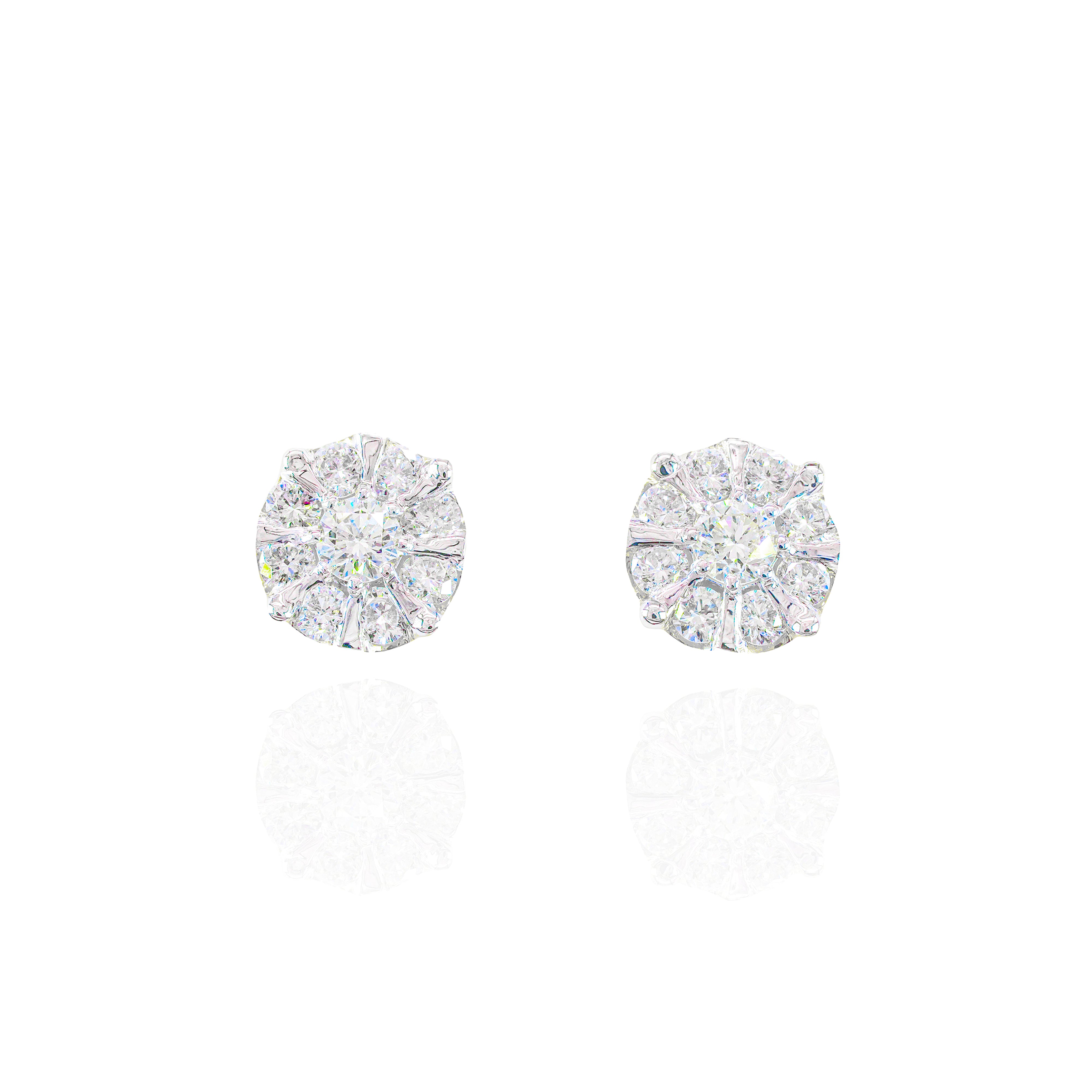 Large Center Diamond Earrings w/ Gold & Diamond Border