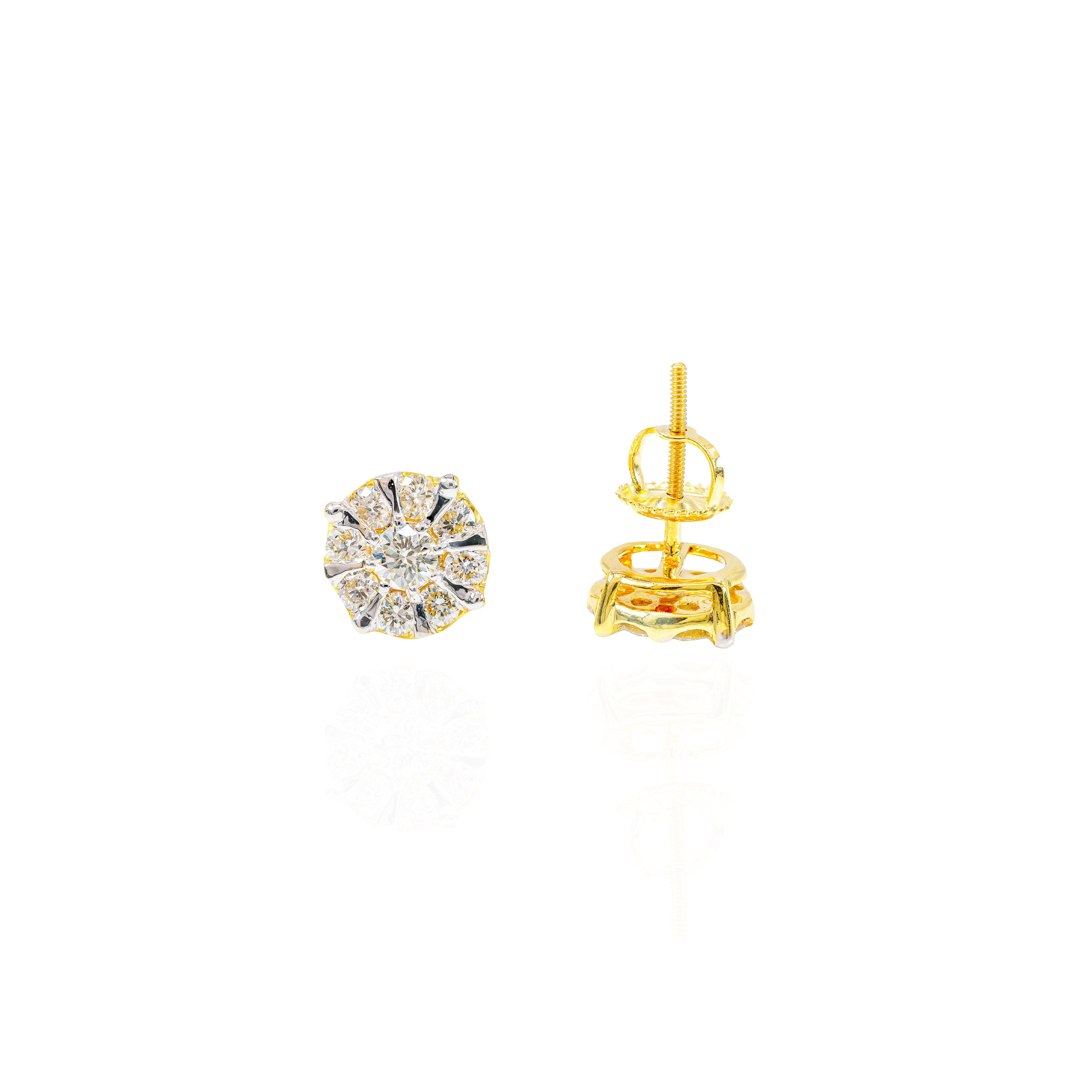 Large Center Diamond Earrings w/ Gold & Diamond Border
