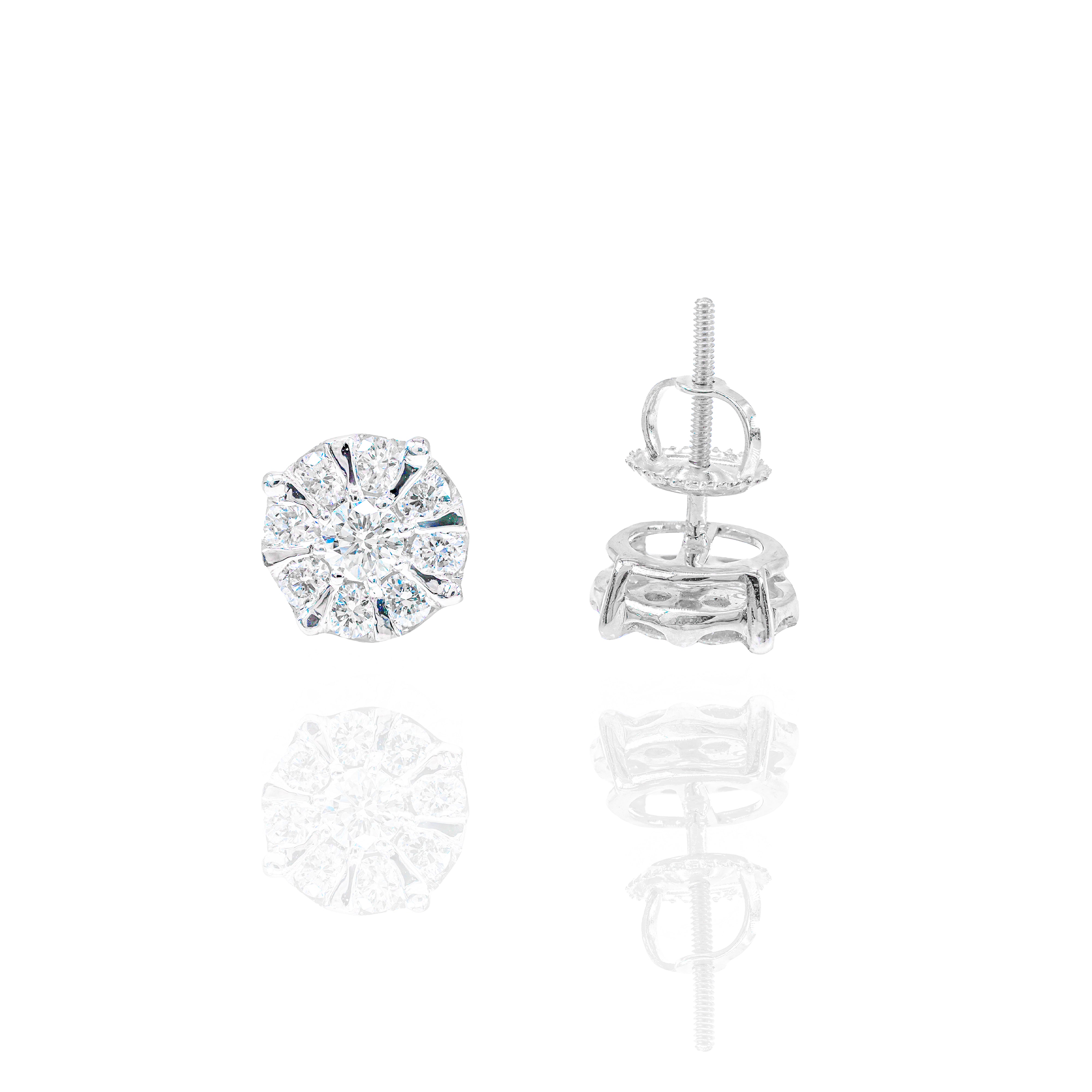 Large Center Diamond Earrings w/ Gold & Diamond Border