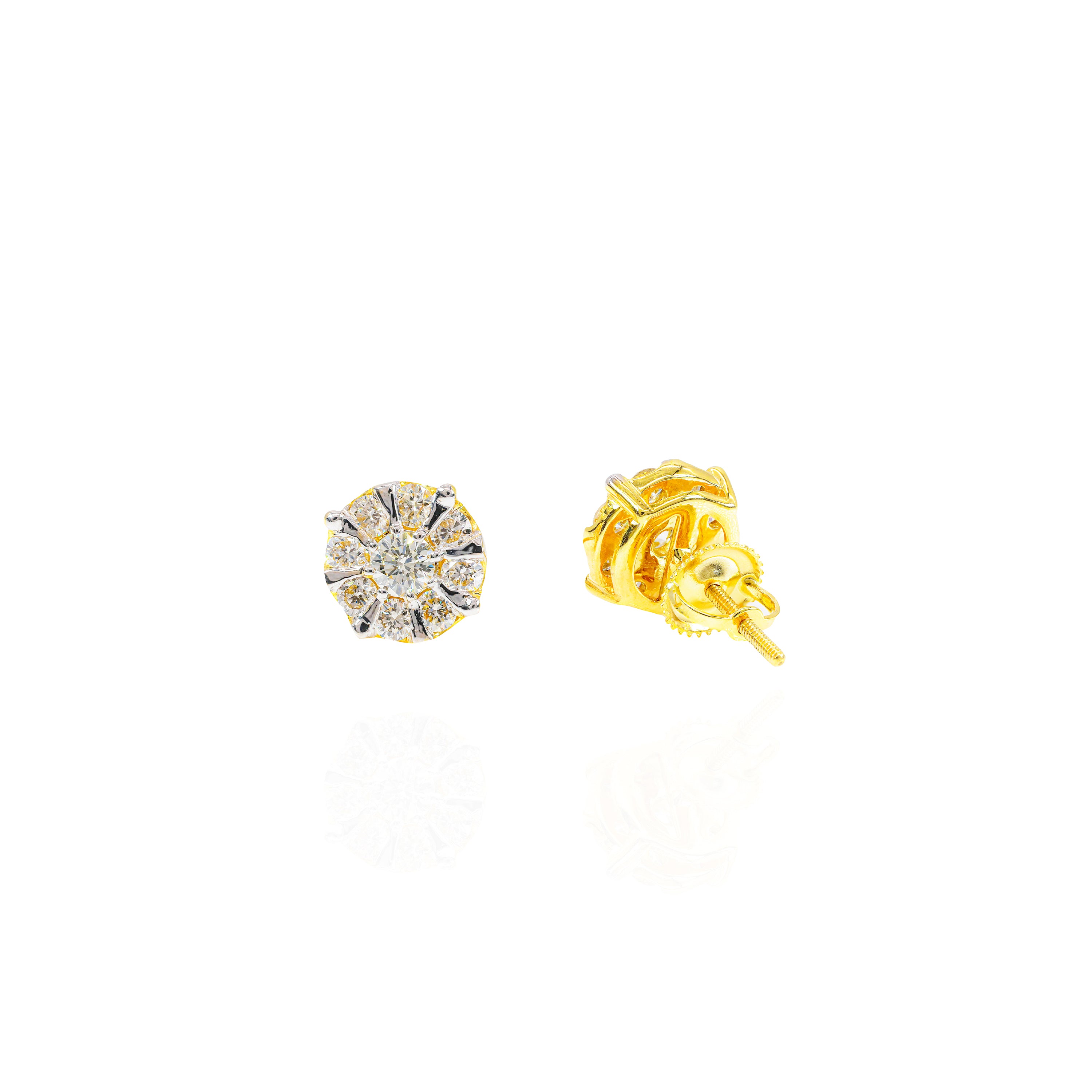 Large Center Diamond Earrings w/ Gold & Diamond Border