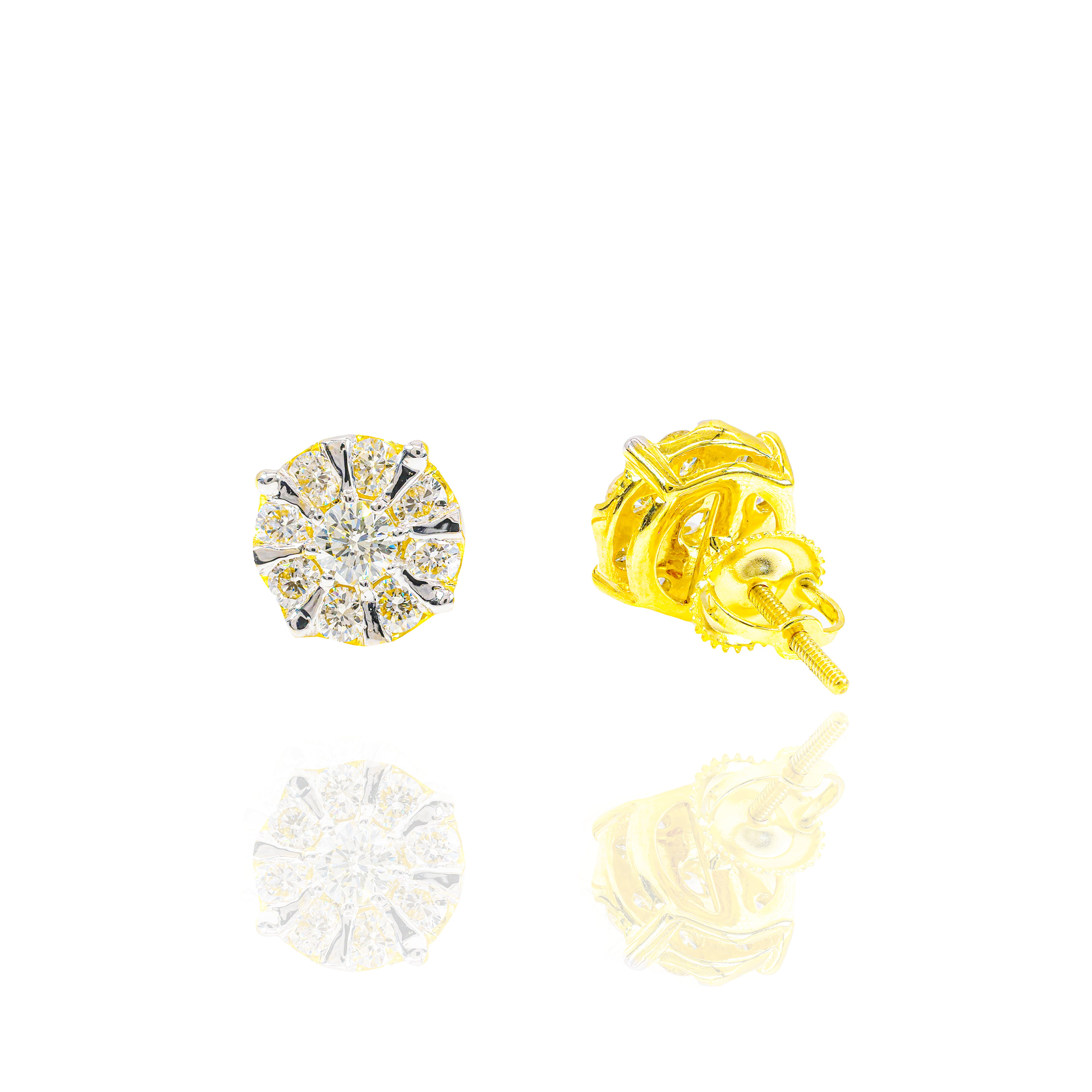 Large Center Diamond Earrings w/ Gold & Diamond Border