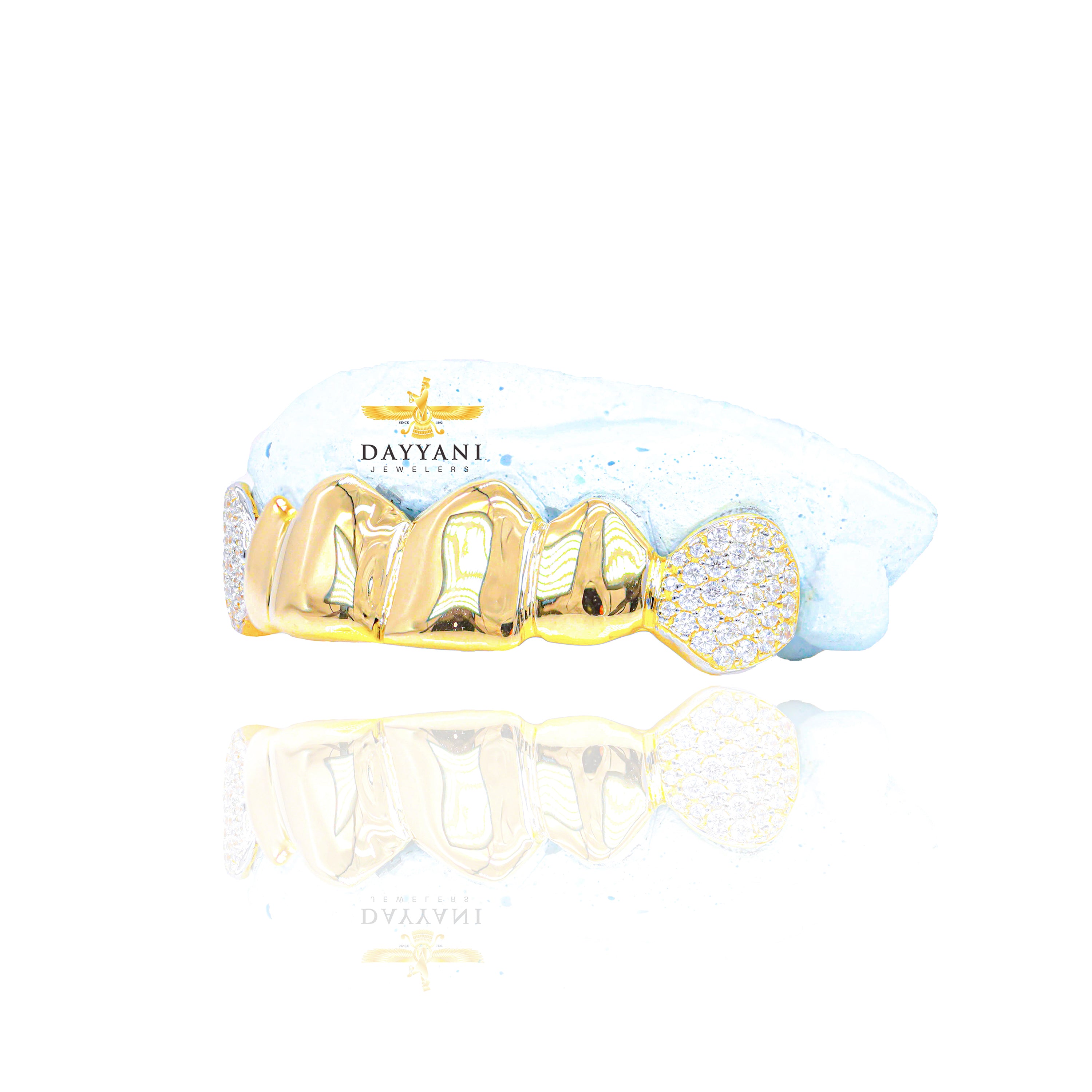 Custom 6 OR 8 Teeth Solid Gold Grillz with Diamond Fangs Gold Grillz