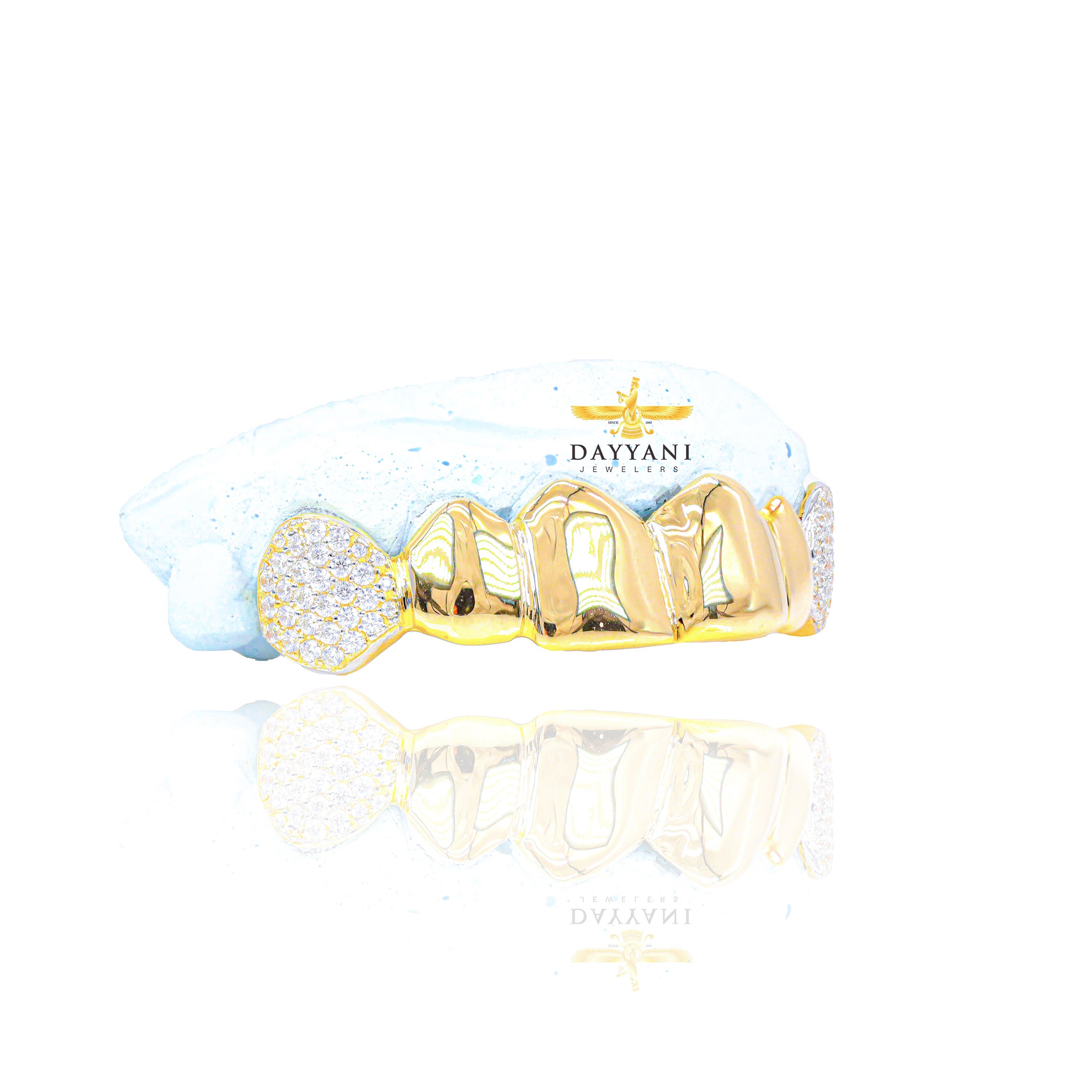 Custom 6 OR 8 Teeth Solid Gold Grillz with Diamond Fangs Gold Grillz