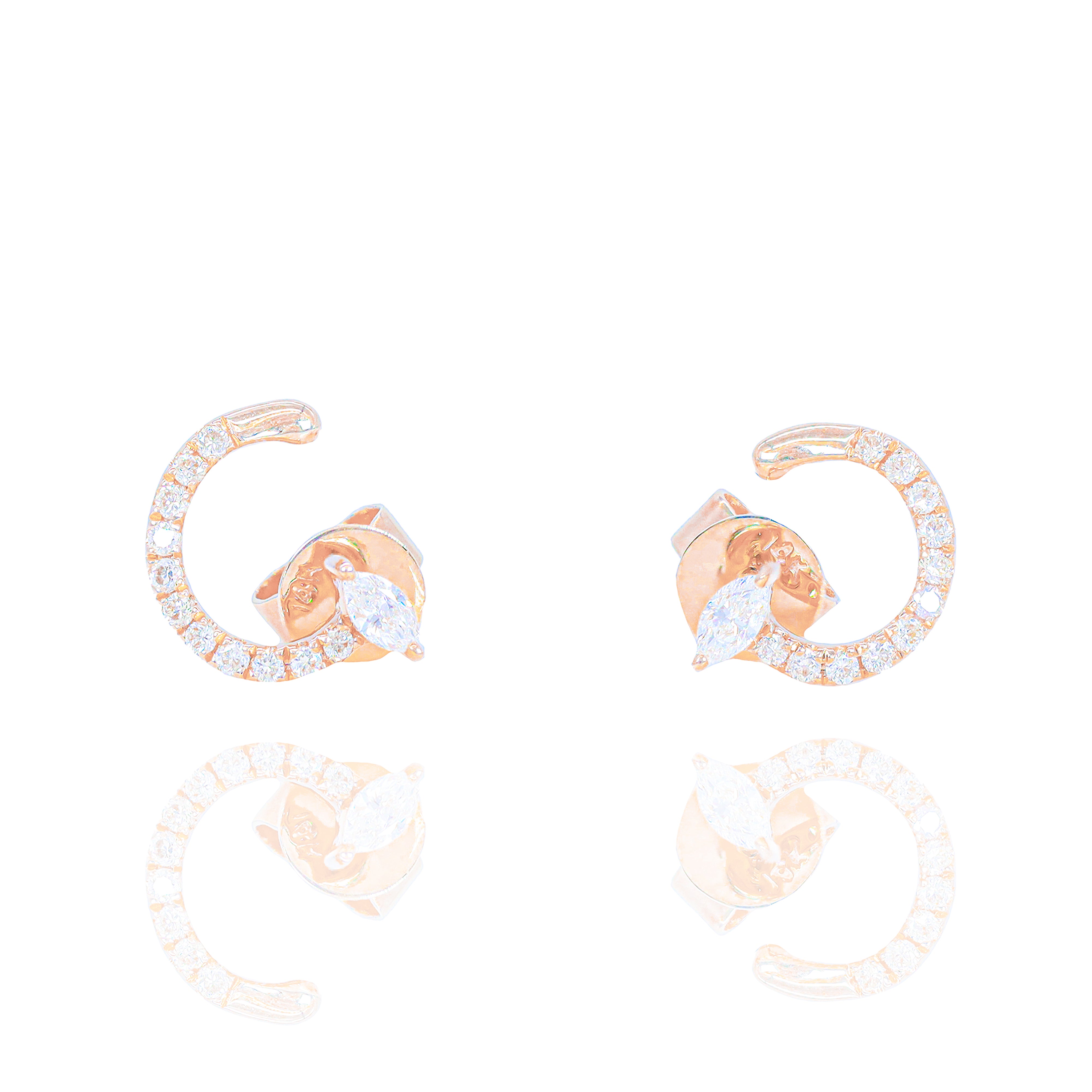 Half Circle Marquis and Round Diamond Earrings