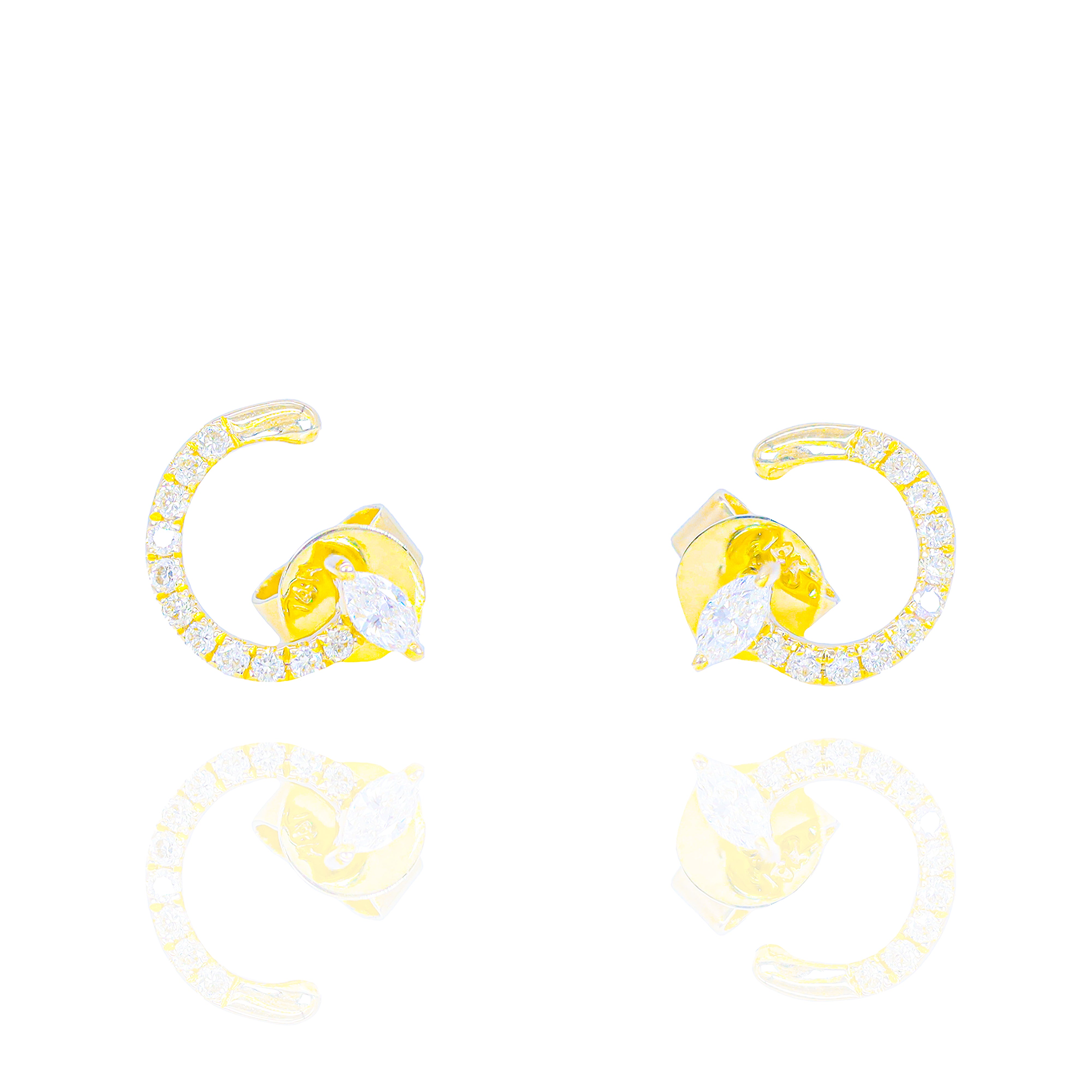 Half Circle Marquis and Round Diamond Earrings