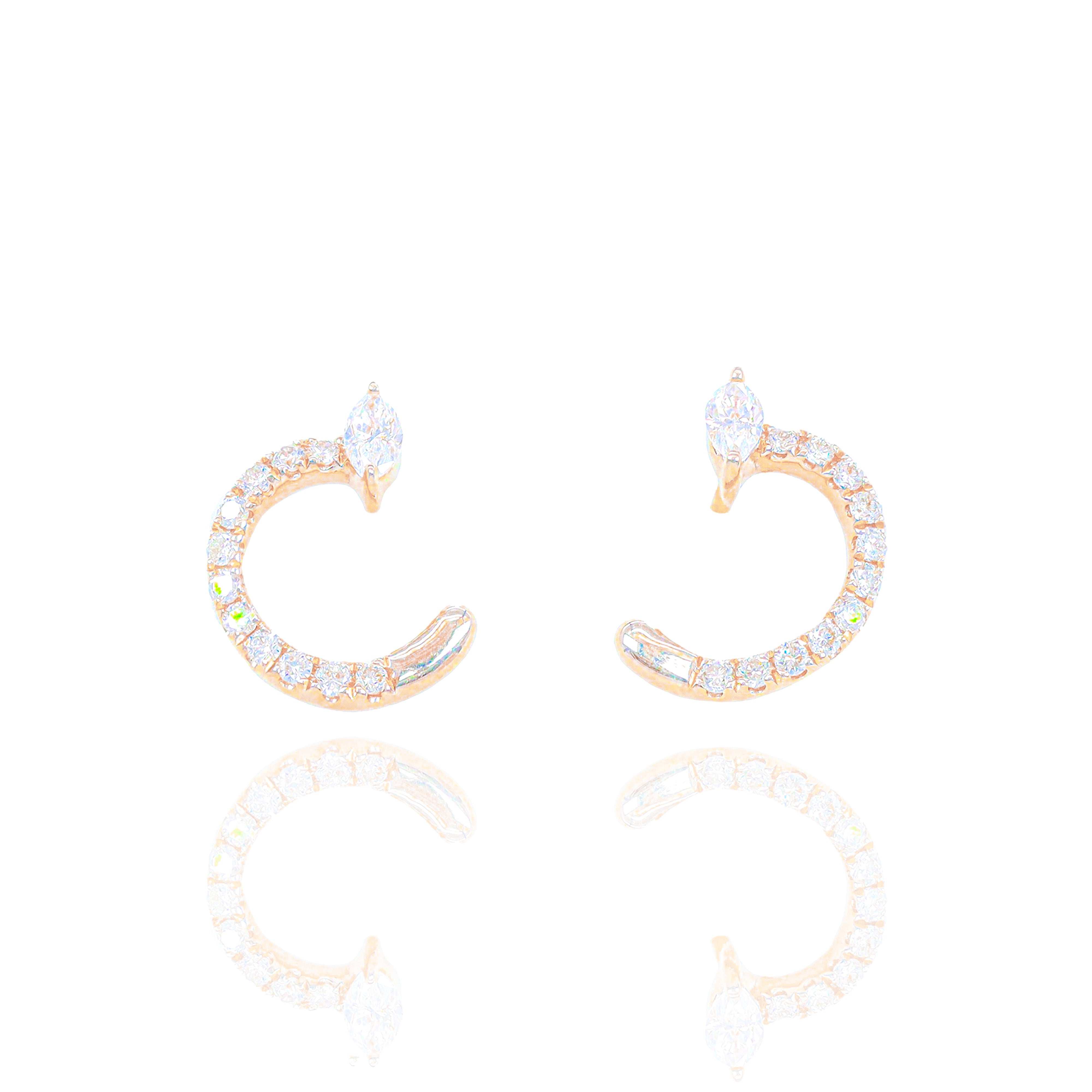 Half Circle Marquis and Round Diamond Earrings