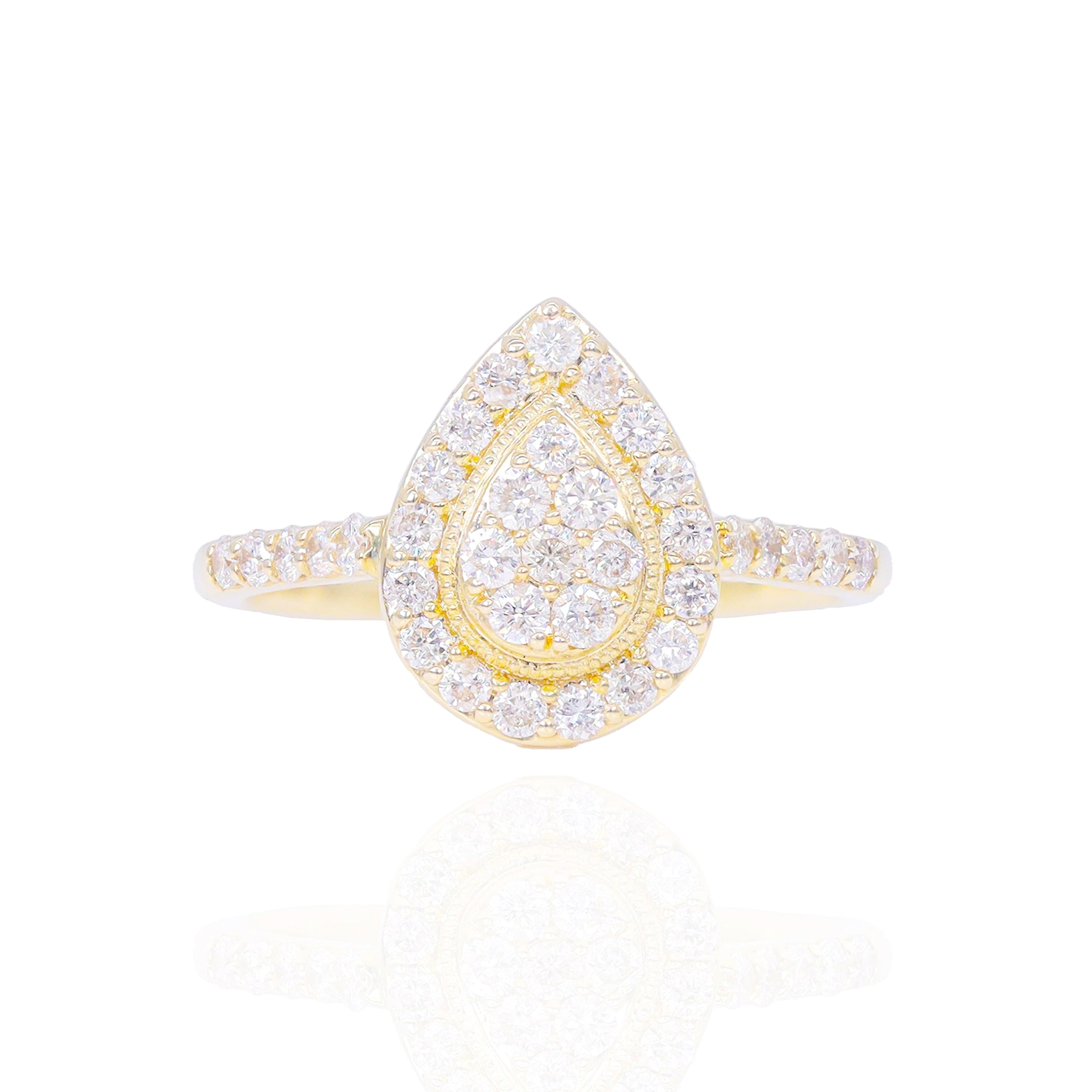 Pear Shaped with Gold and Diamond Halo Diamond Engagement Ring