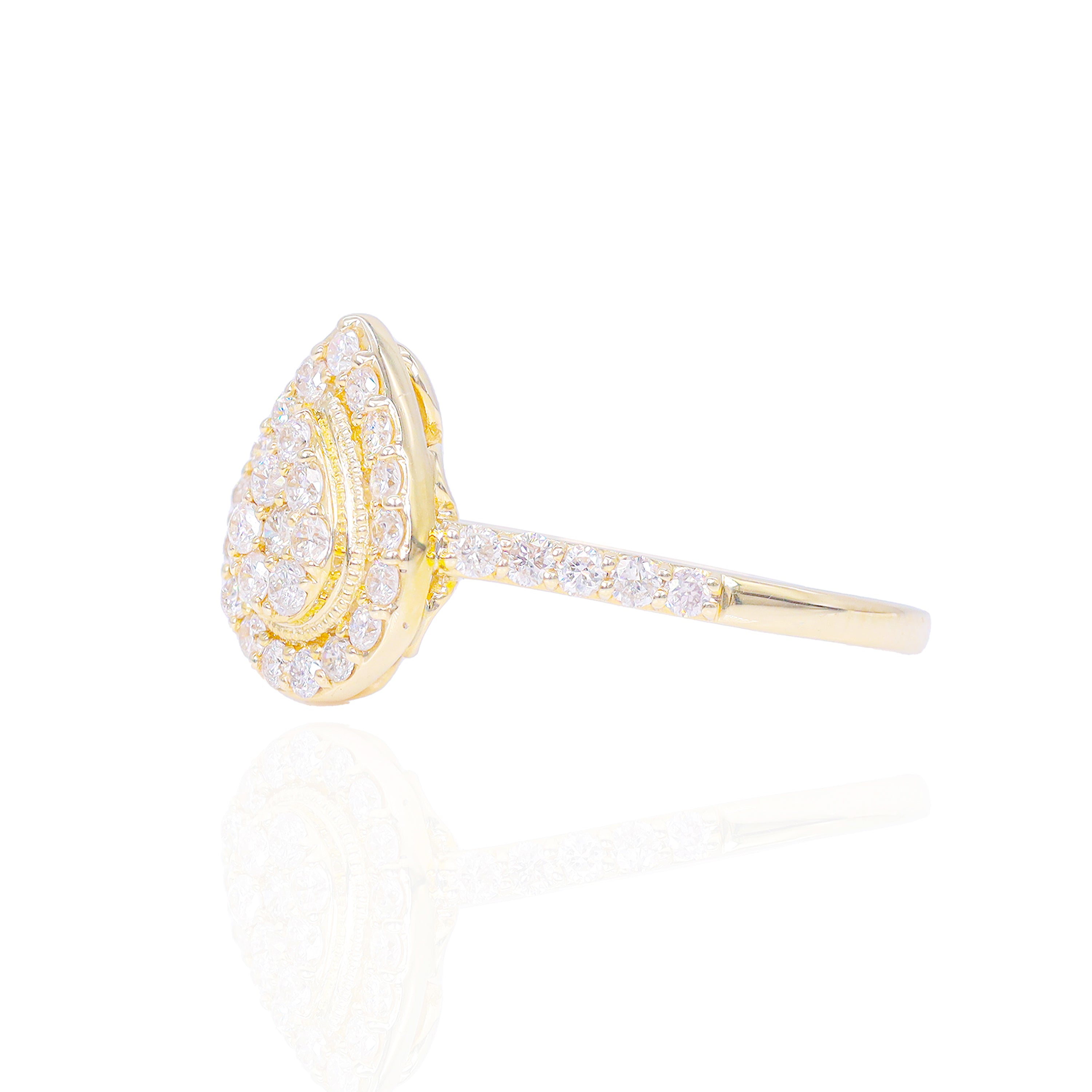 Pear Shaped with Gold and Diamond Halo Diamond Engagement Ring