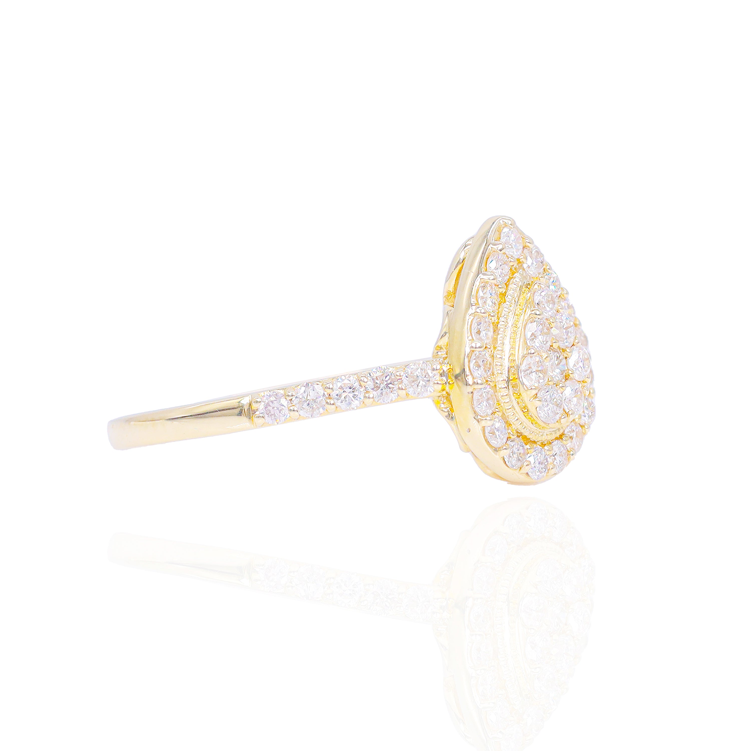 Pear Shaped with Gold and Diamond Halo Diamond Engagement Ring
