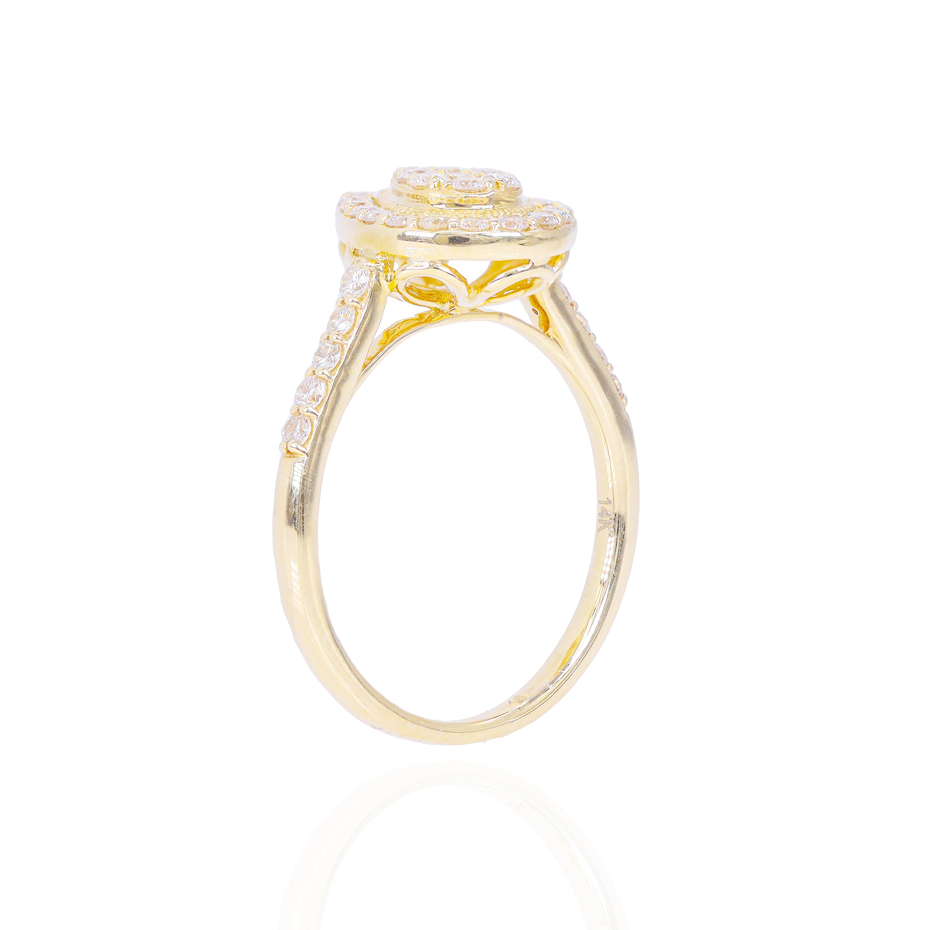 Pear Shaped with Gold and Diamond Halo Diamond Engagement Ring