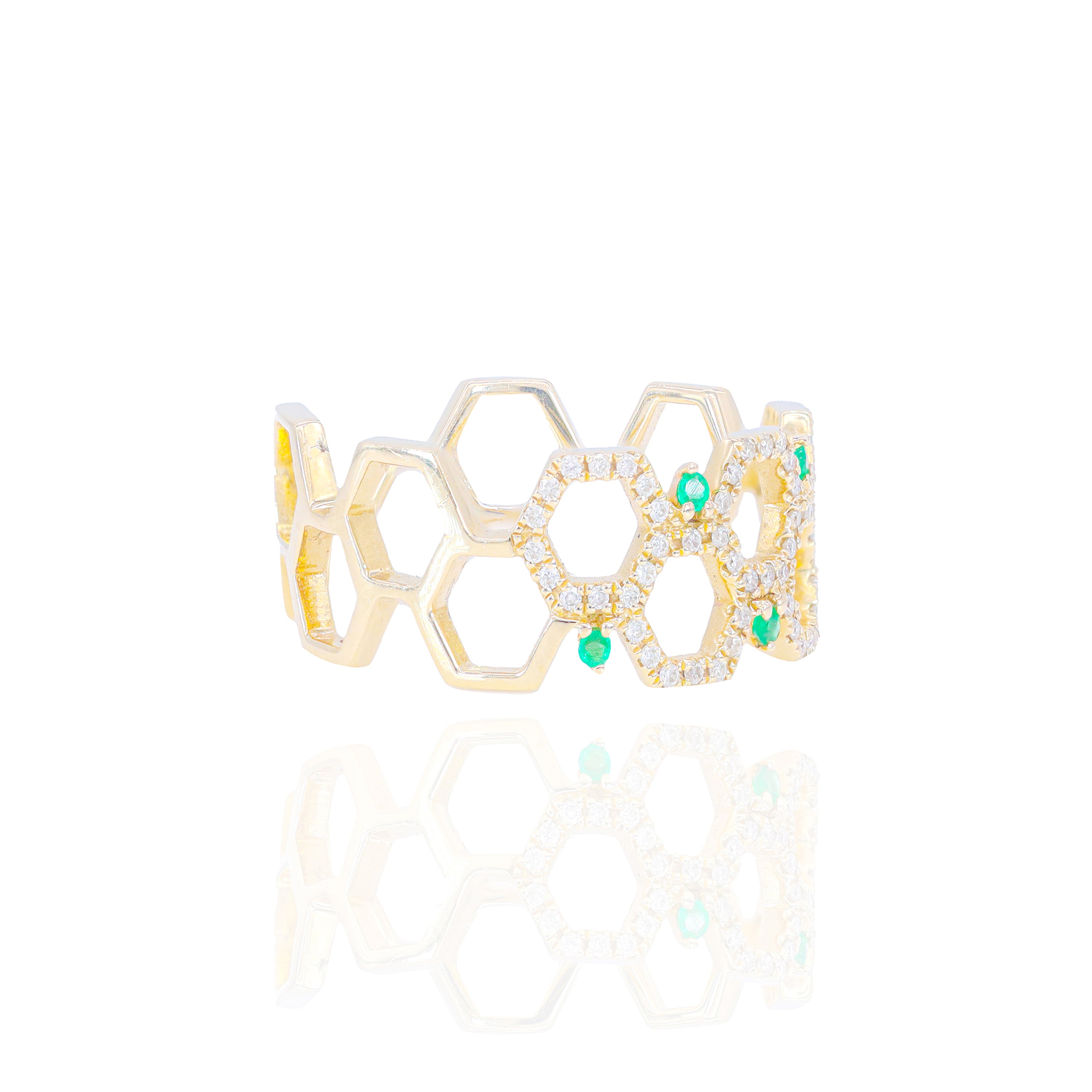 Diamond Honey-Comb Ring with Gemstones