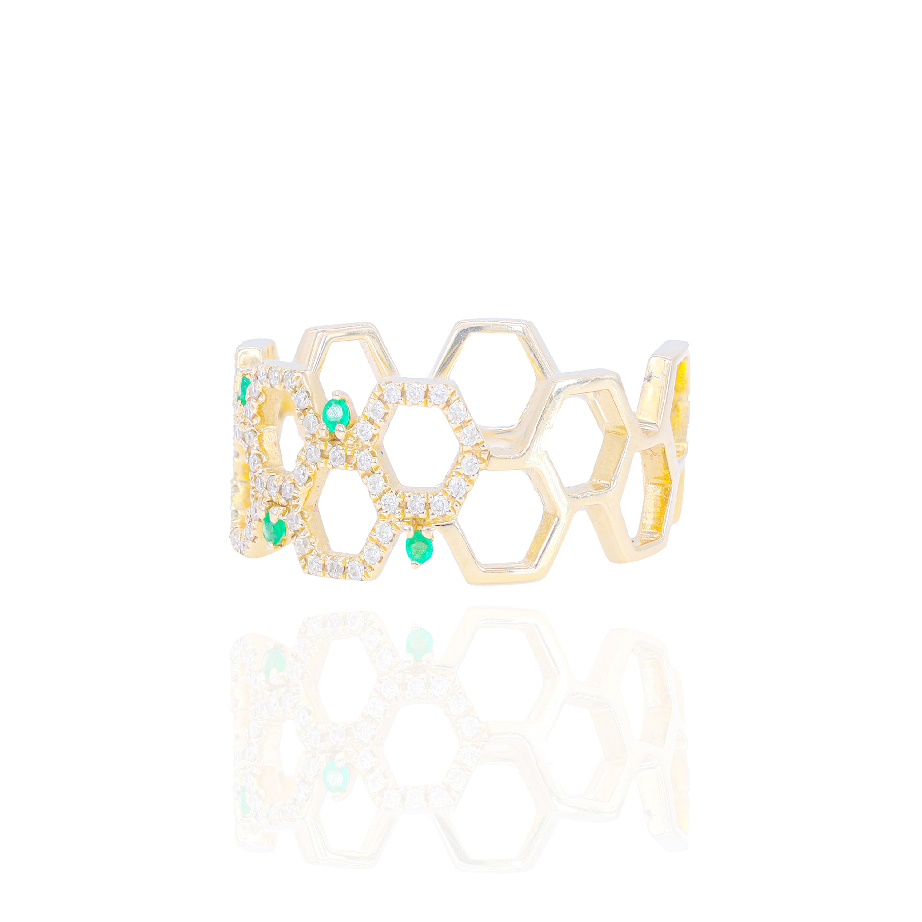 Diamond Honey-Comb Ring with Gemstones