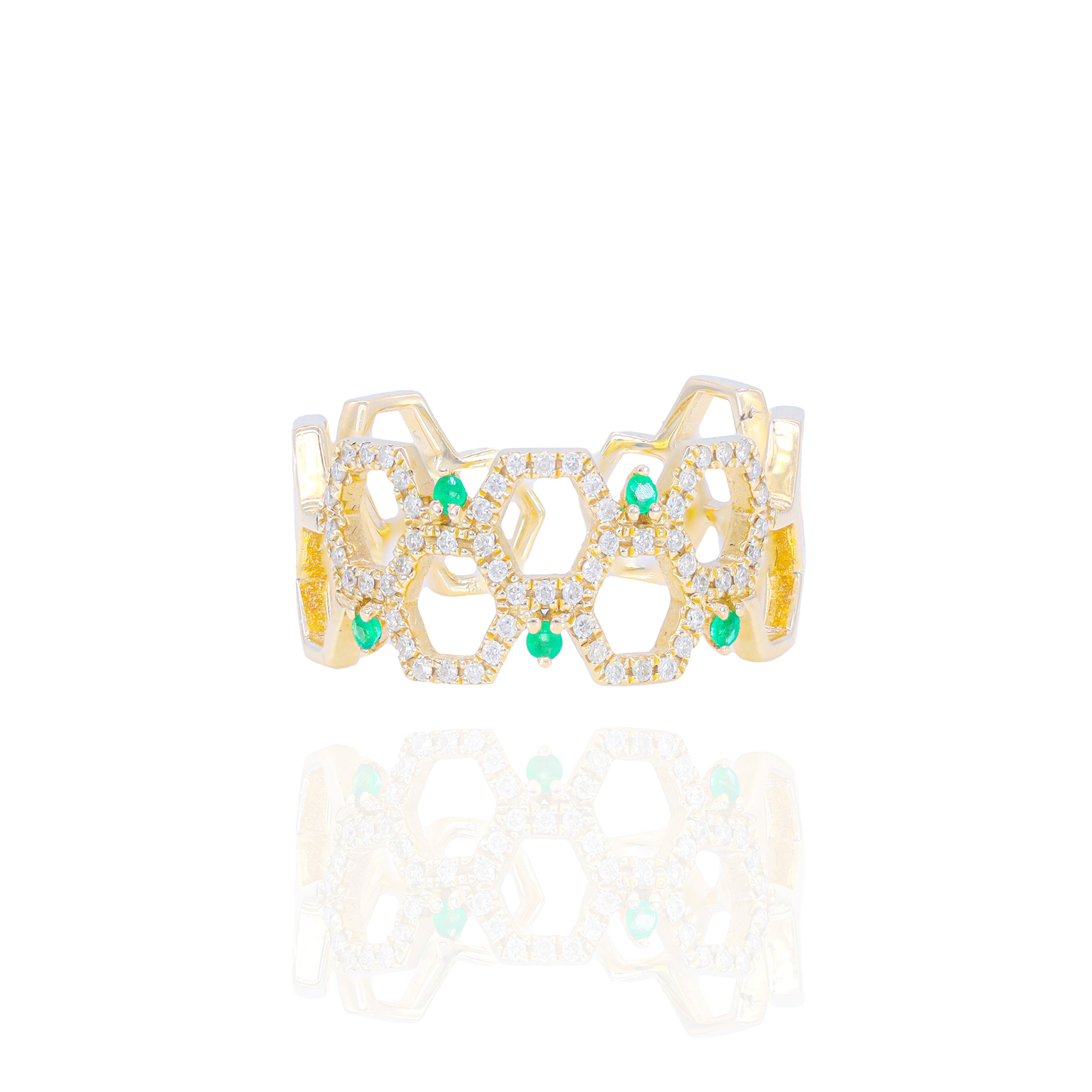 Diamond Honey-Comb Ring with Gemstones