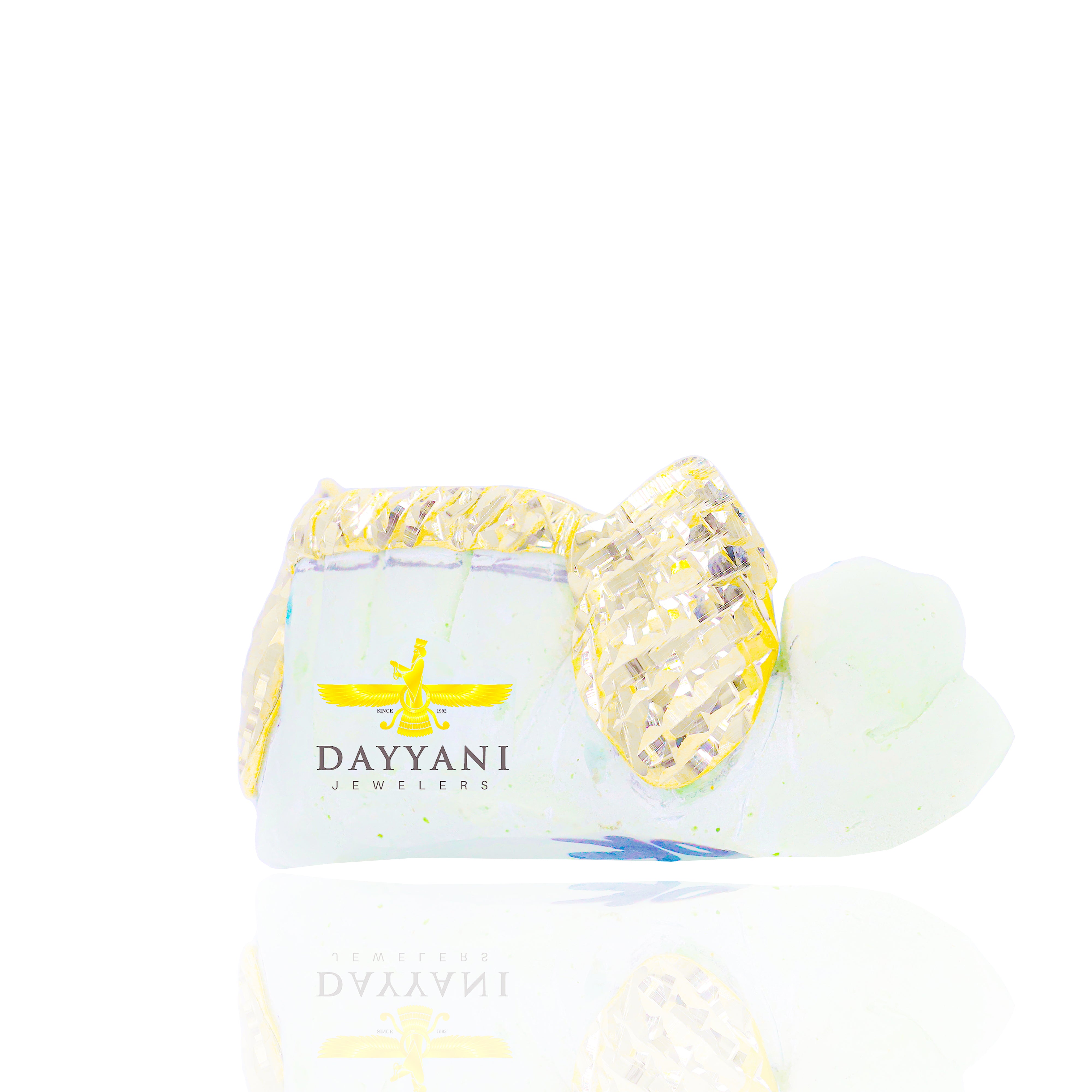 Custom 2 Teeth Extended with Bar with Trillion Cut Gold Grillz