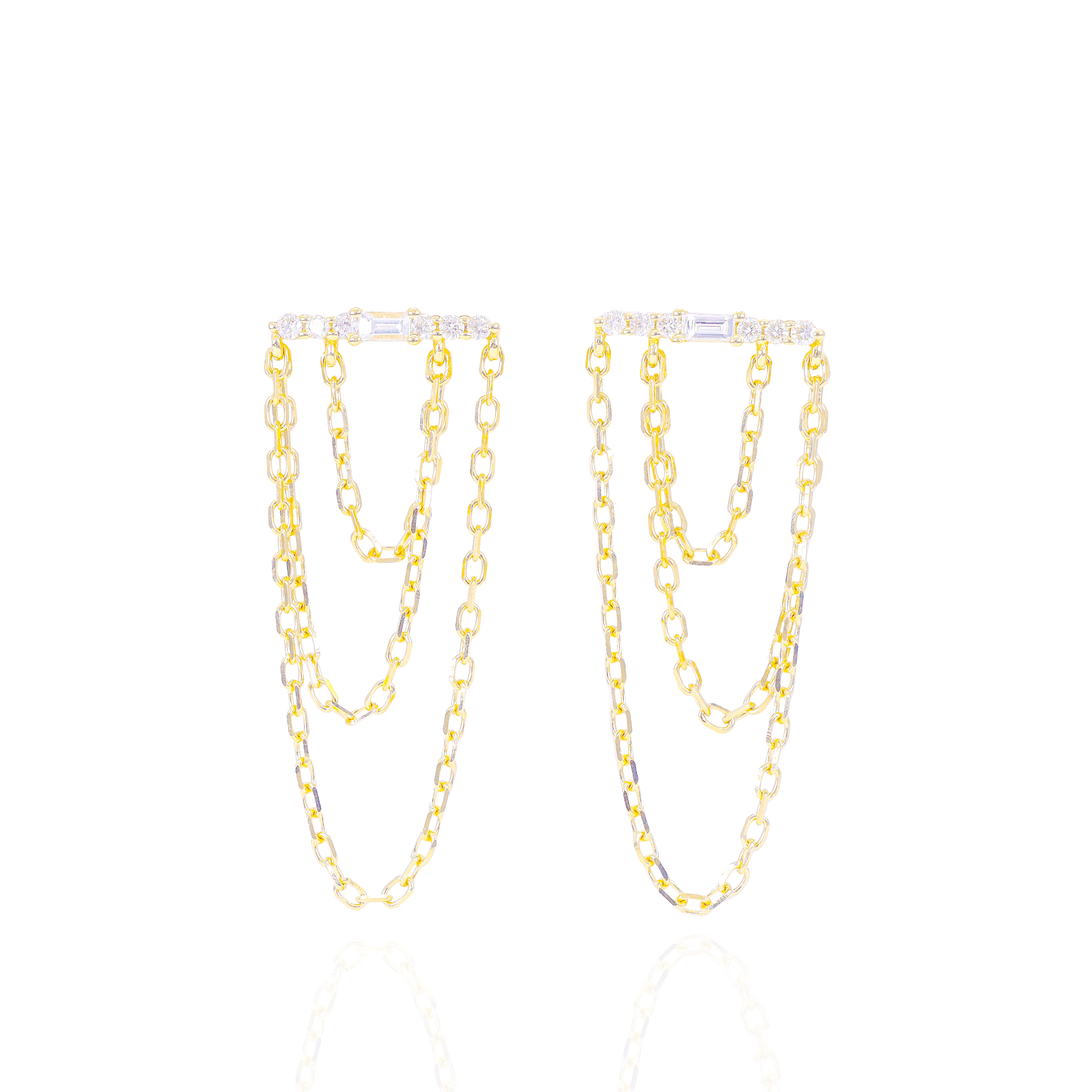 Diamond Earrings w/ Hanging Gold Chain