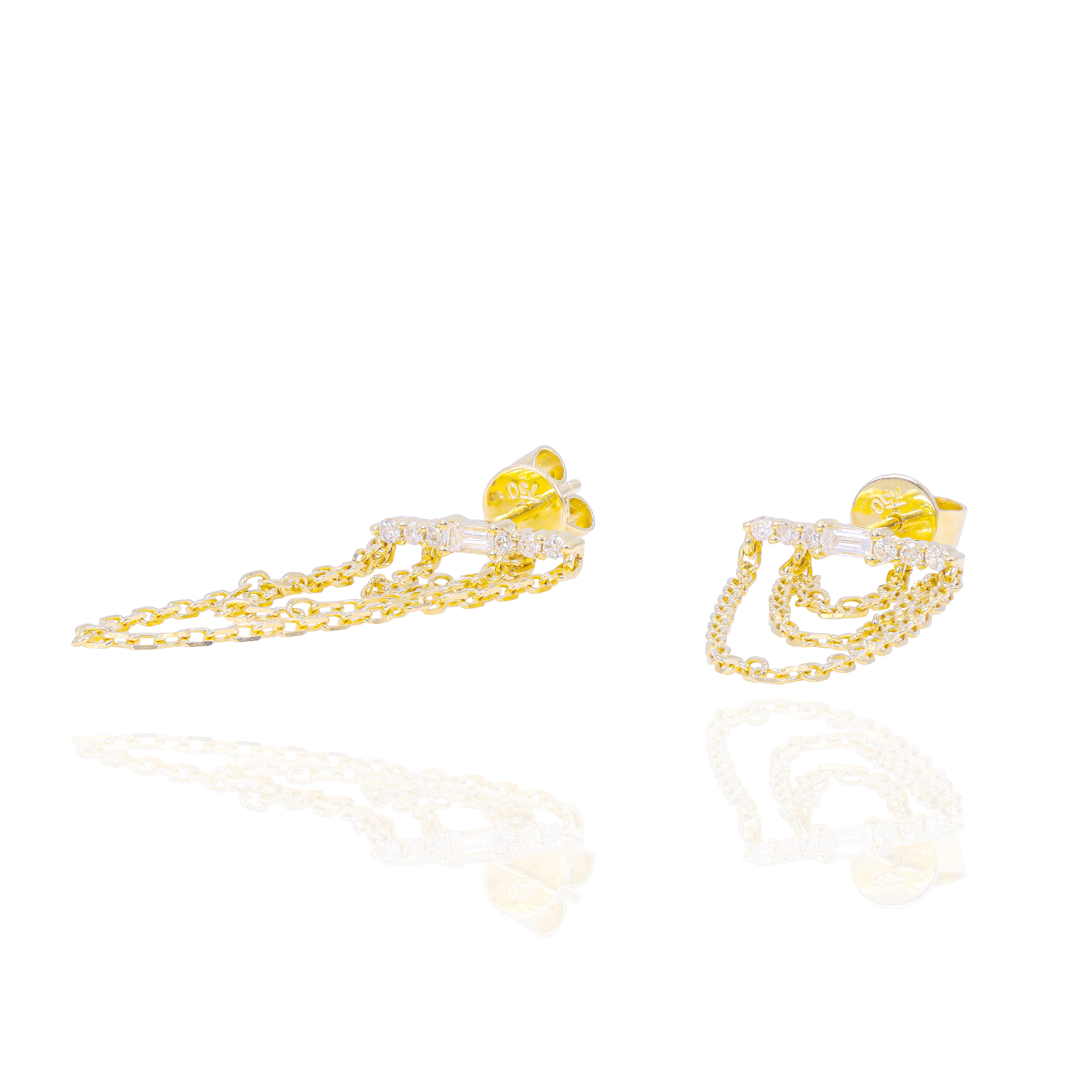 Diamond Earrings w/ Hanging Gold Chain