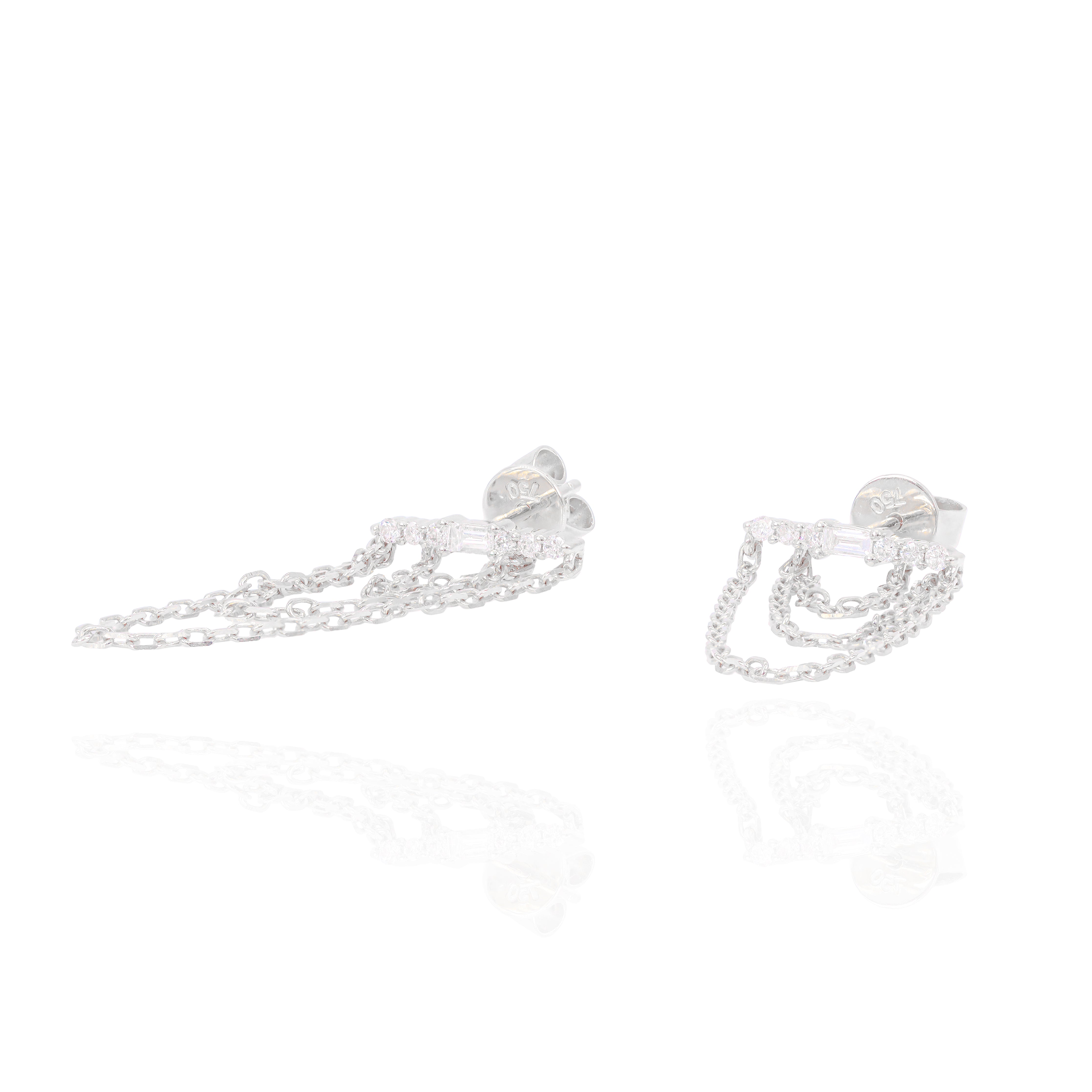 Diamond Earrings w/ Hanging Gold Chain