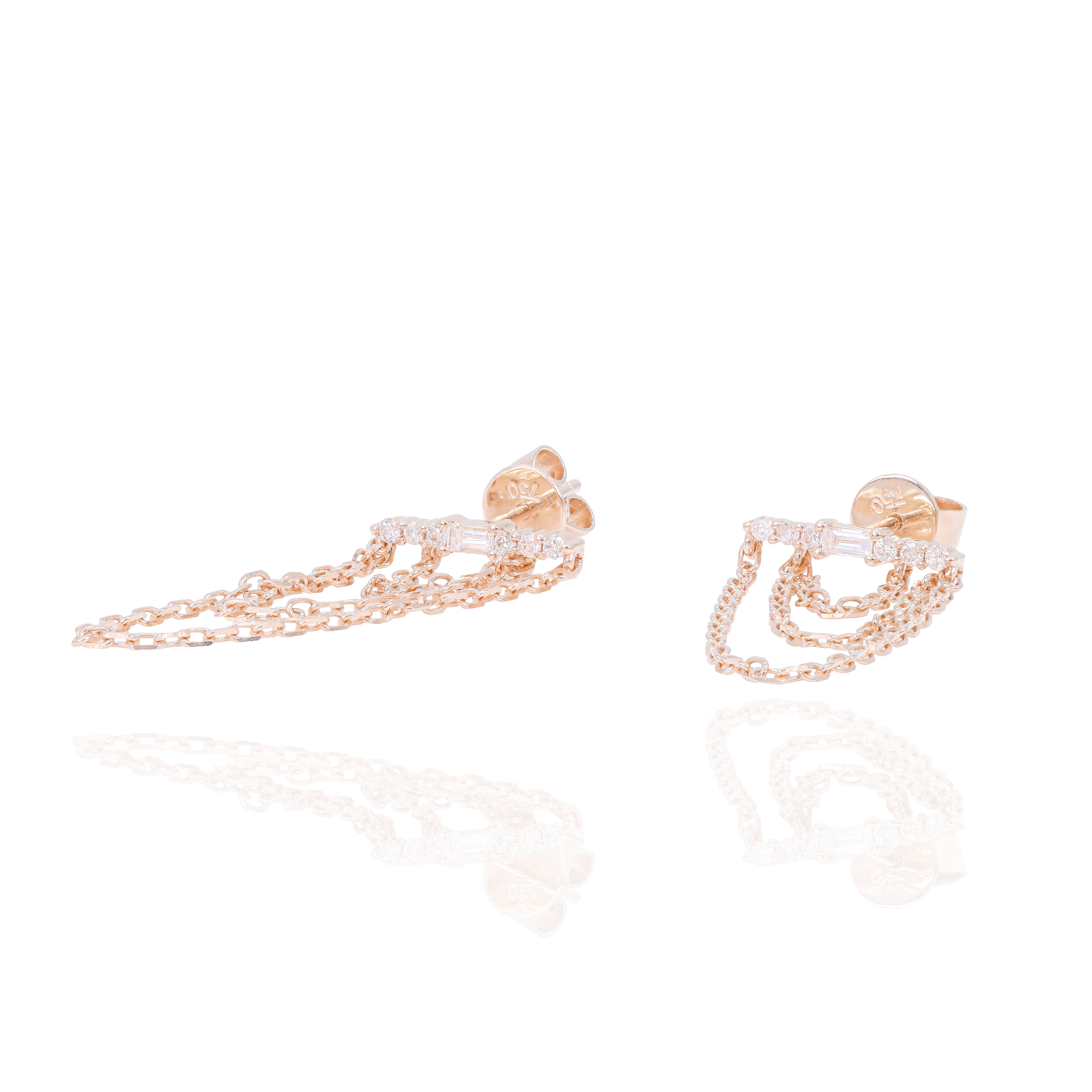 Diamond Earrings w/ Hanging Gold Chain