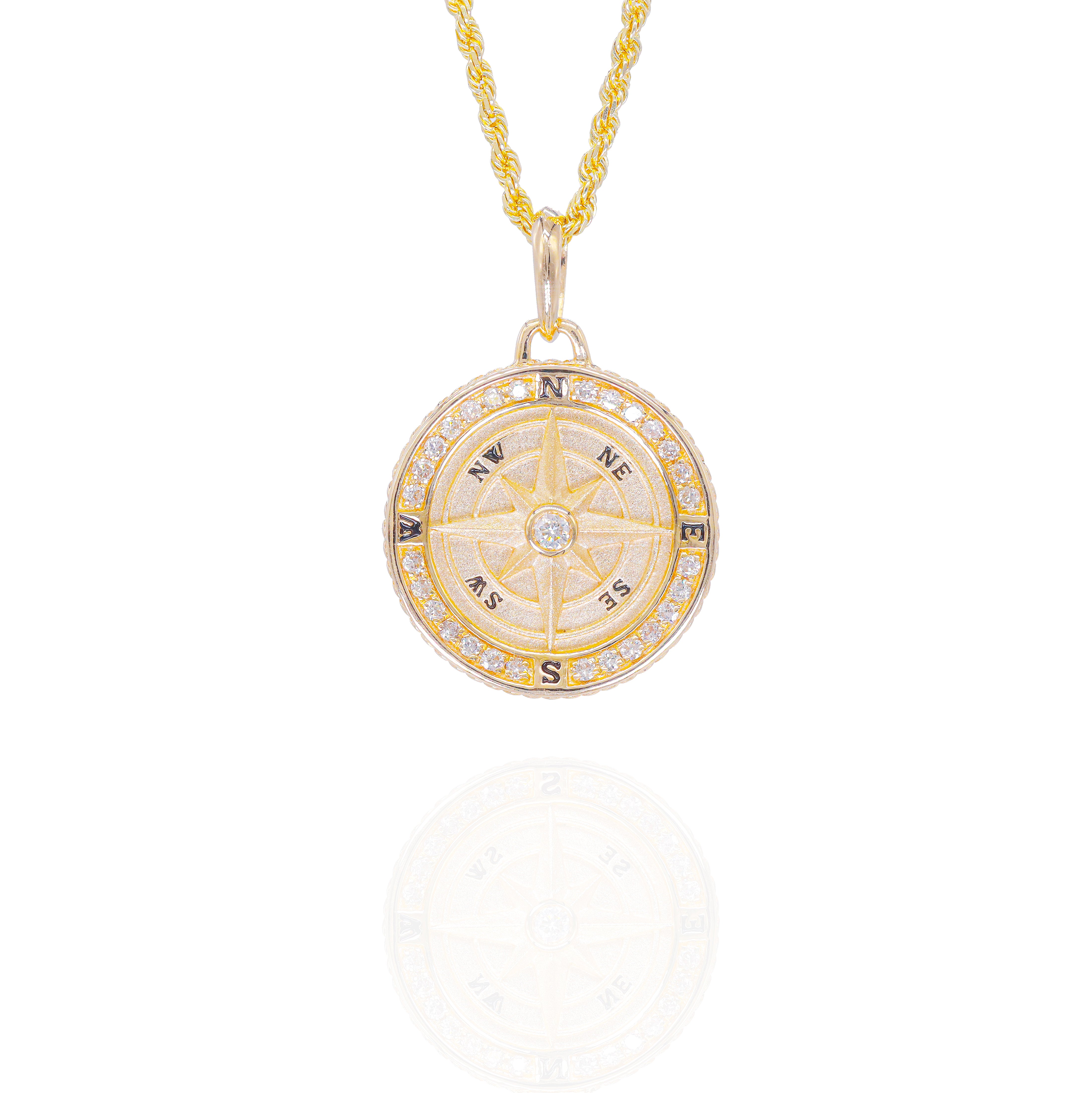 Gold Compass Charm Diamond Pendant