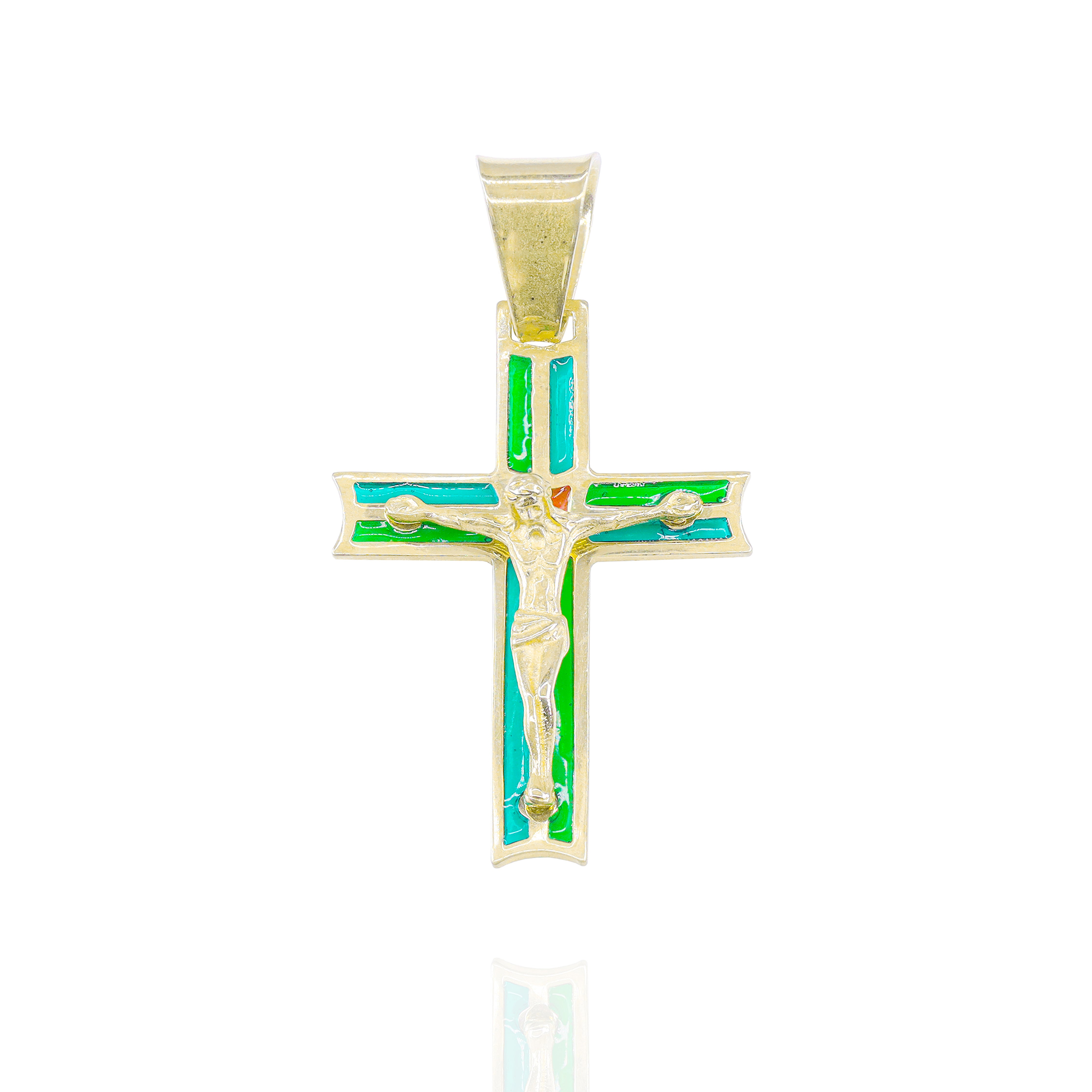 Enamel Cross with Solid Gold Jesus Pendant