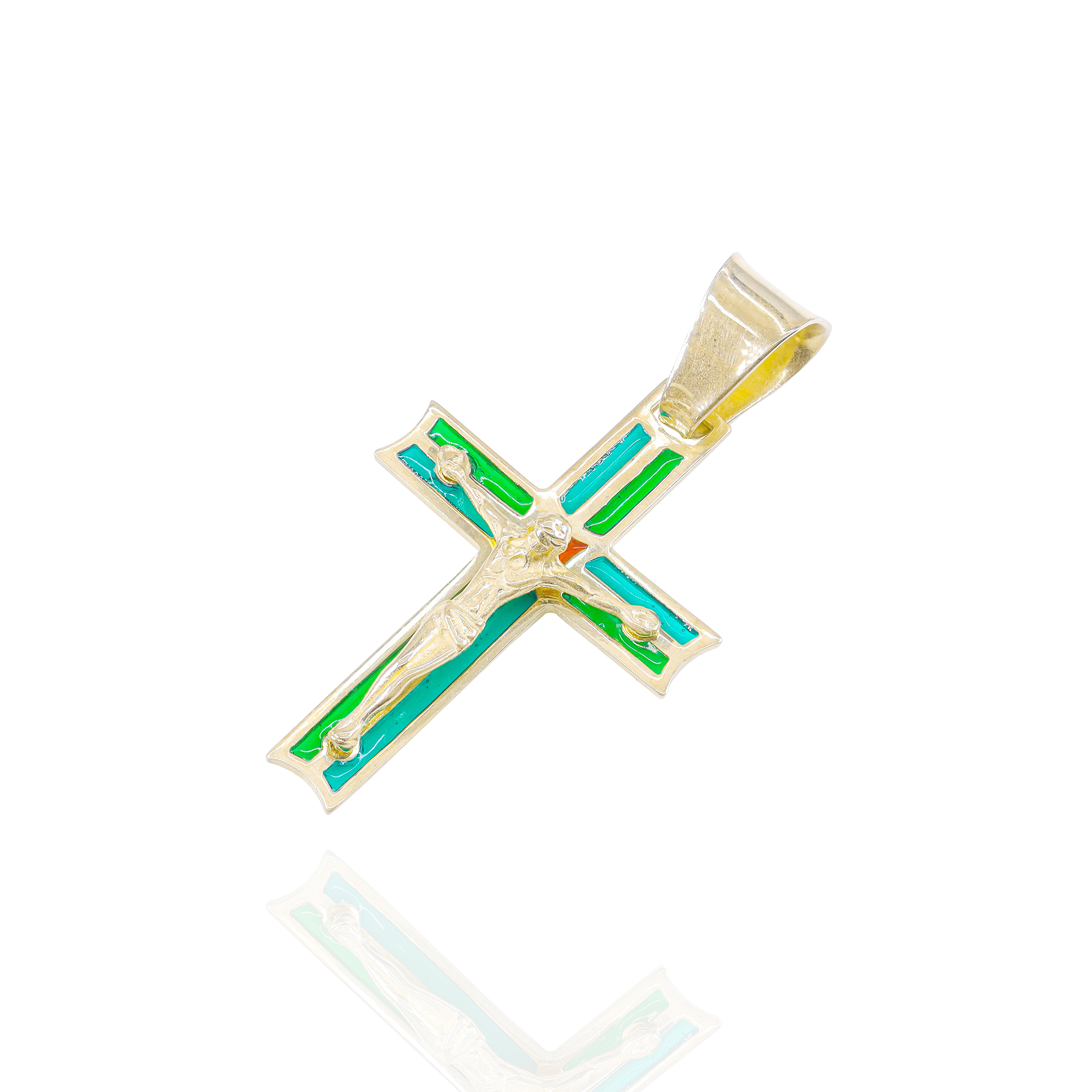 Enamel Cross with Solid Gold Jesus Pendant