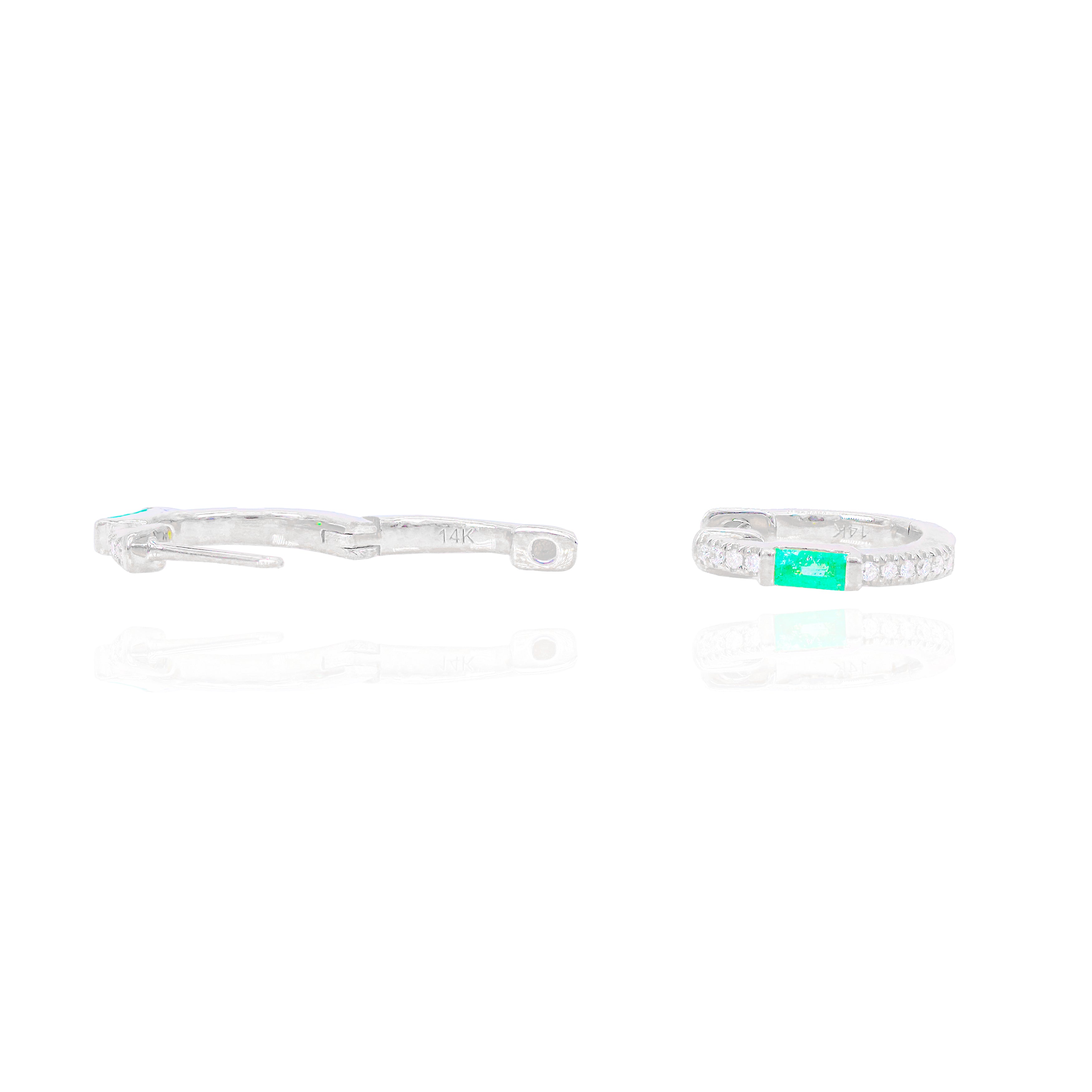 Diamond Hoops w/ Green Emerald Gemstone Center