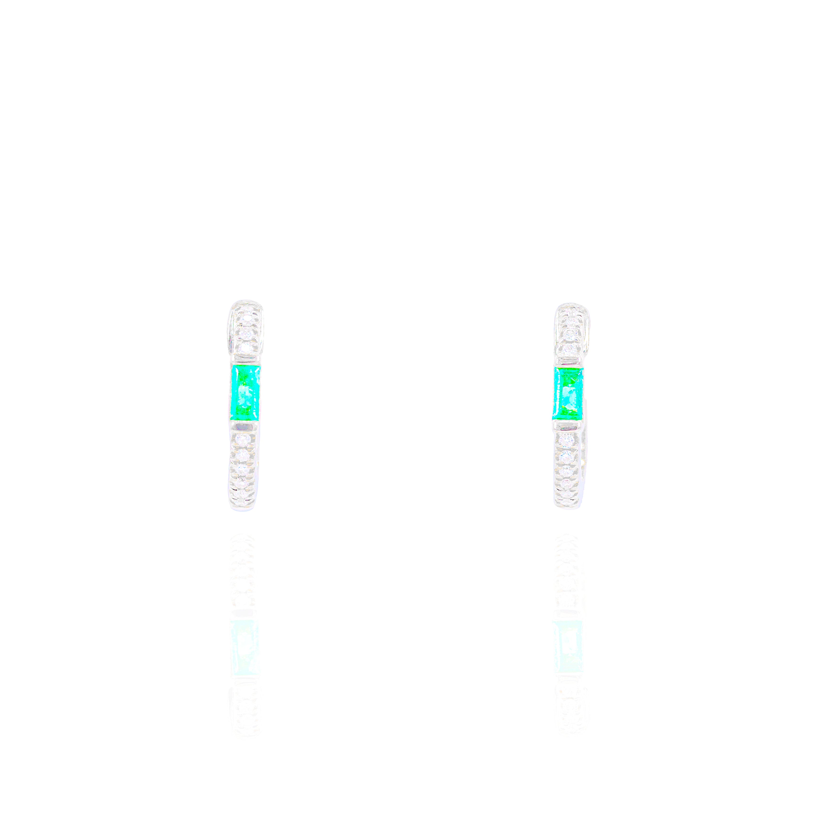 Diamond Hoops w/ Green Emerald Gemstone Center