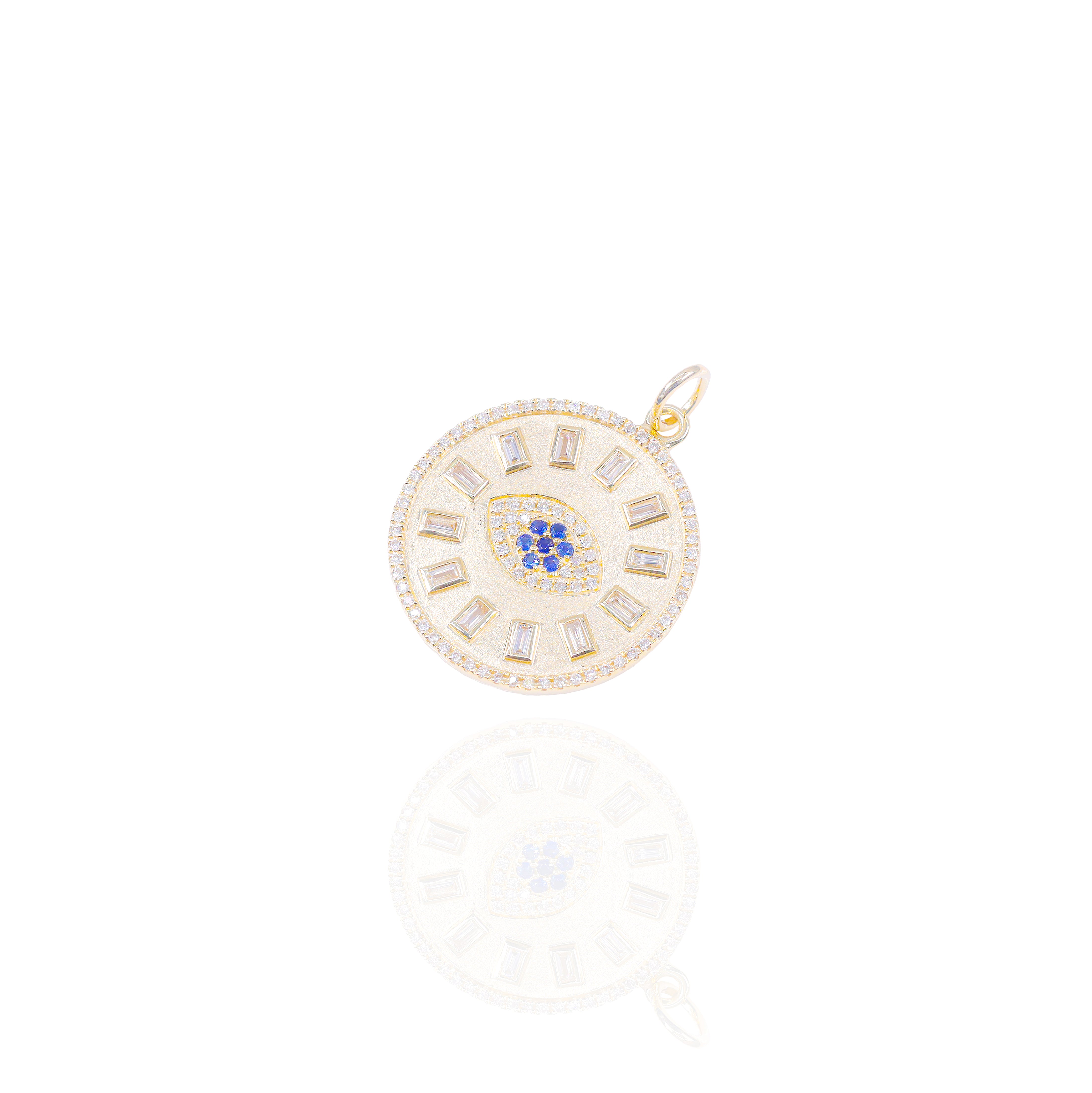 Evil Eye Medallion Diamond Pendant w/ Blue Sapphire Center