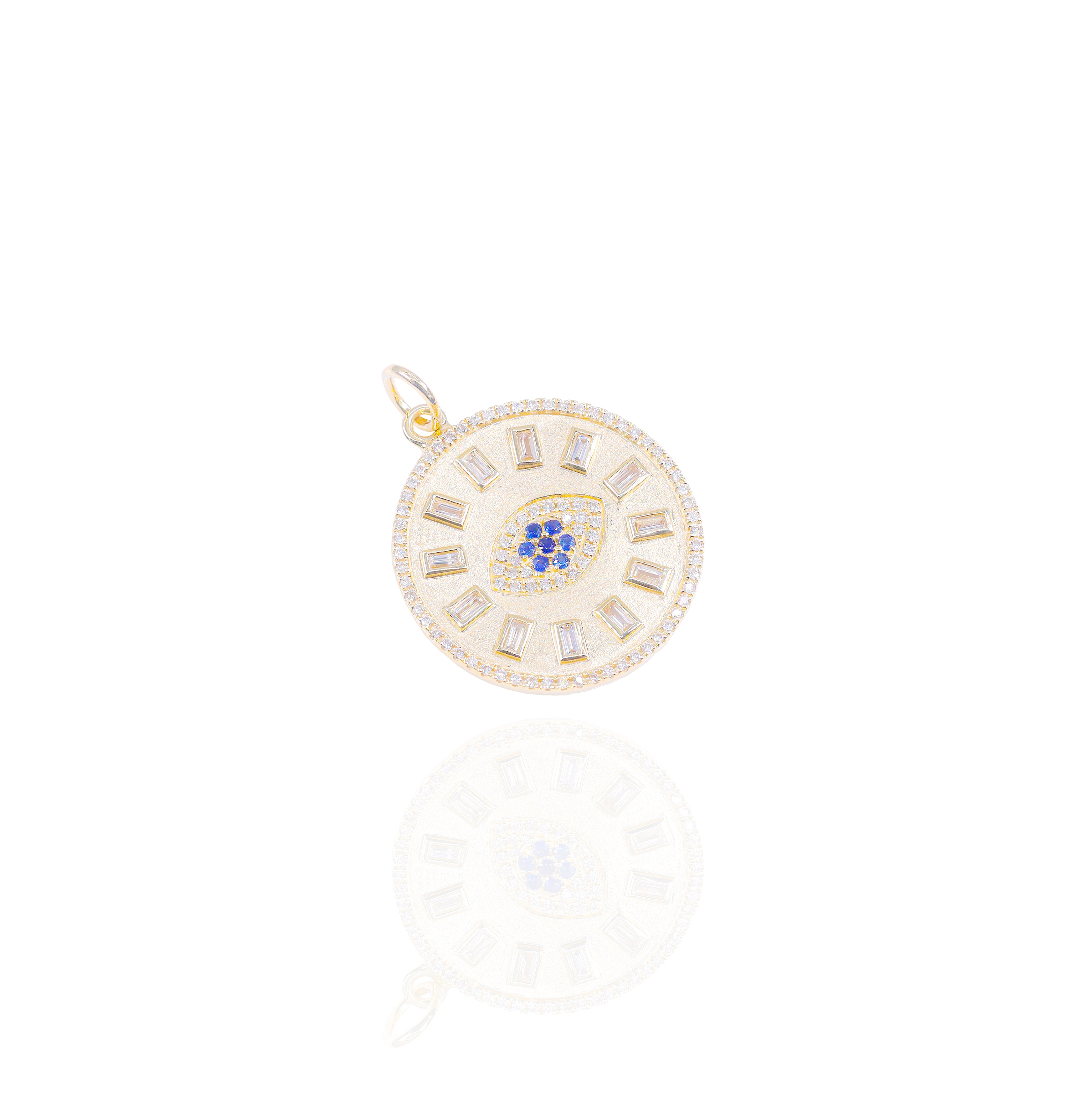 Evil Eye Medallion Diamond Pendant w/ Blue Sapphire Center