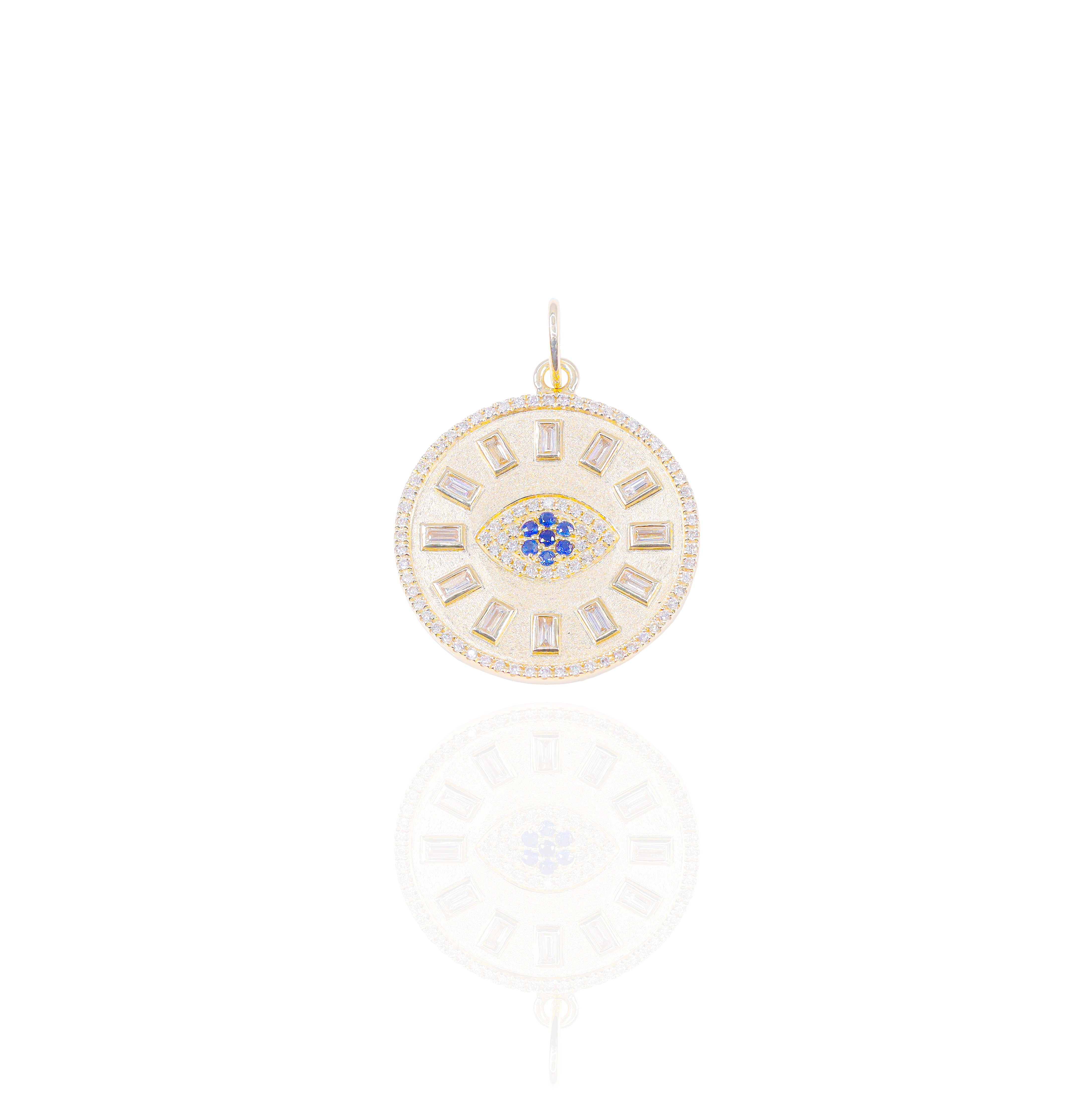 Evil Eye Medallion Diamond Pendant w/ Blue Sapphire Center