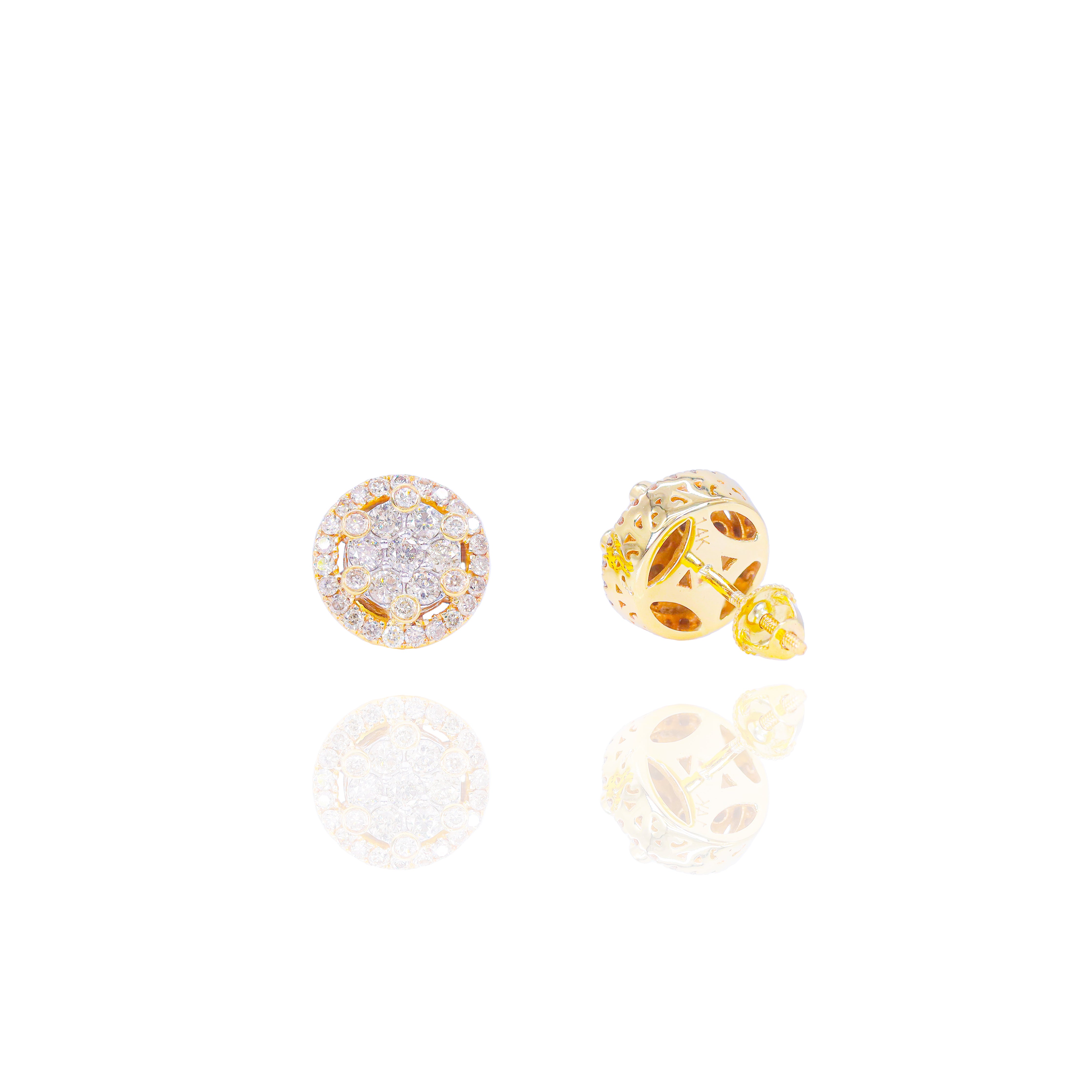 Round Cluster Diamond Earrings with Diamond Border