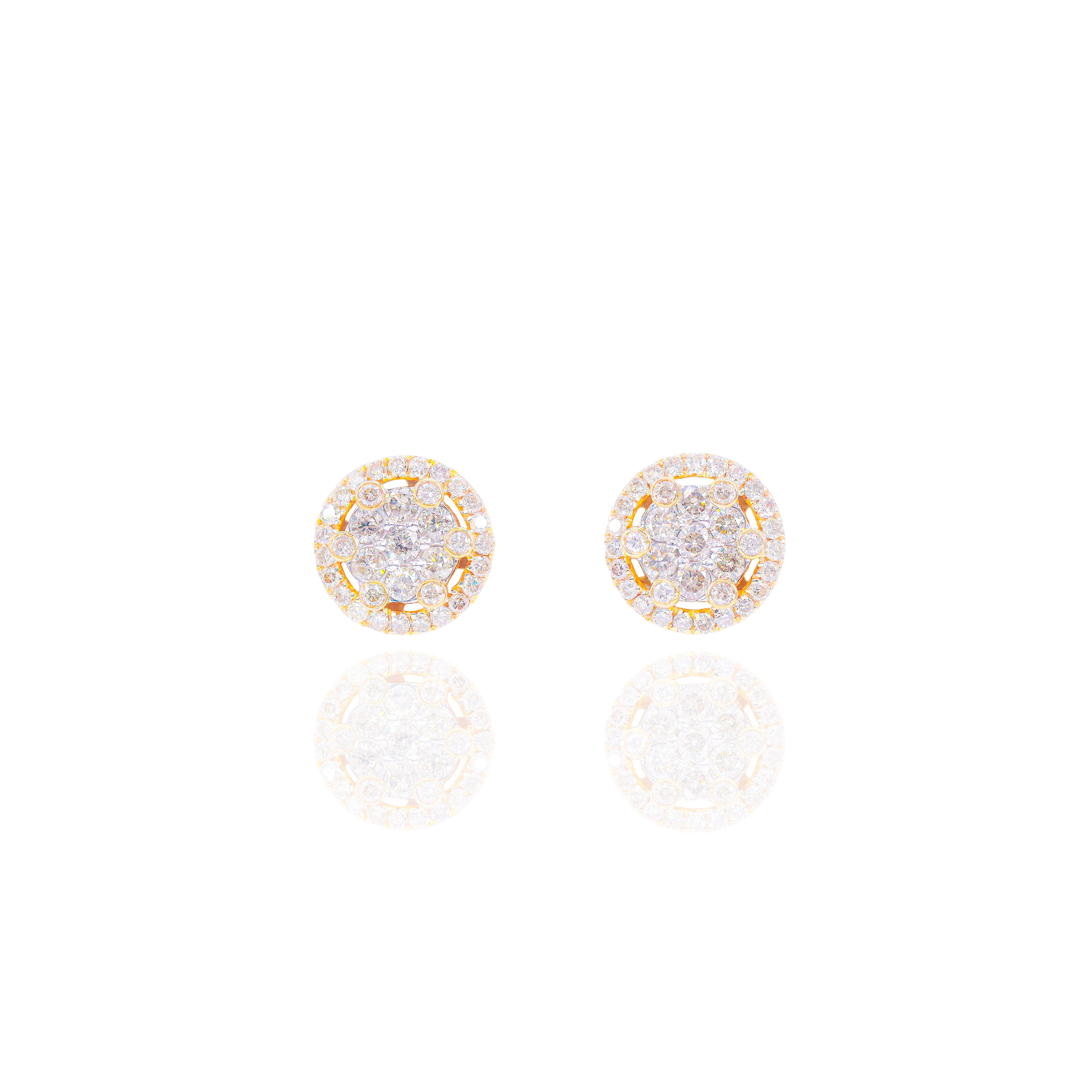 Round Cluster Diamond Earrings with Diamond Border