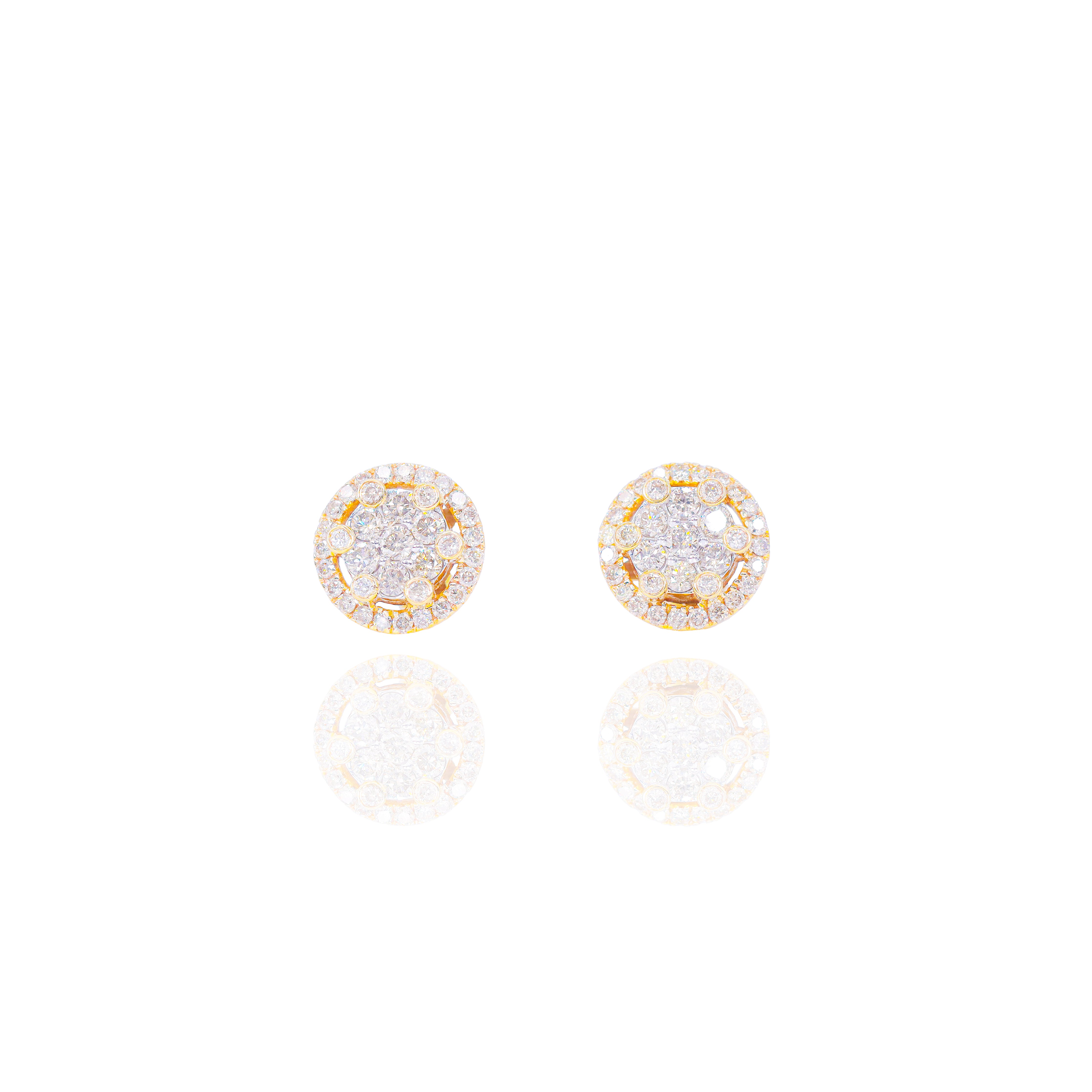 Round Cluster Diamond Earrings with Diamond Border
