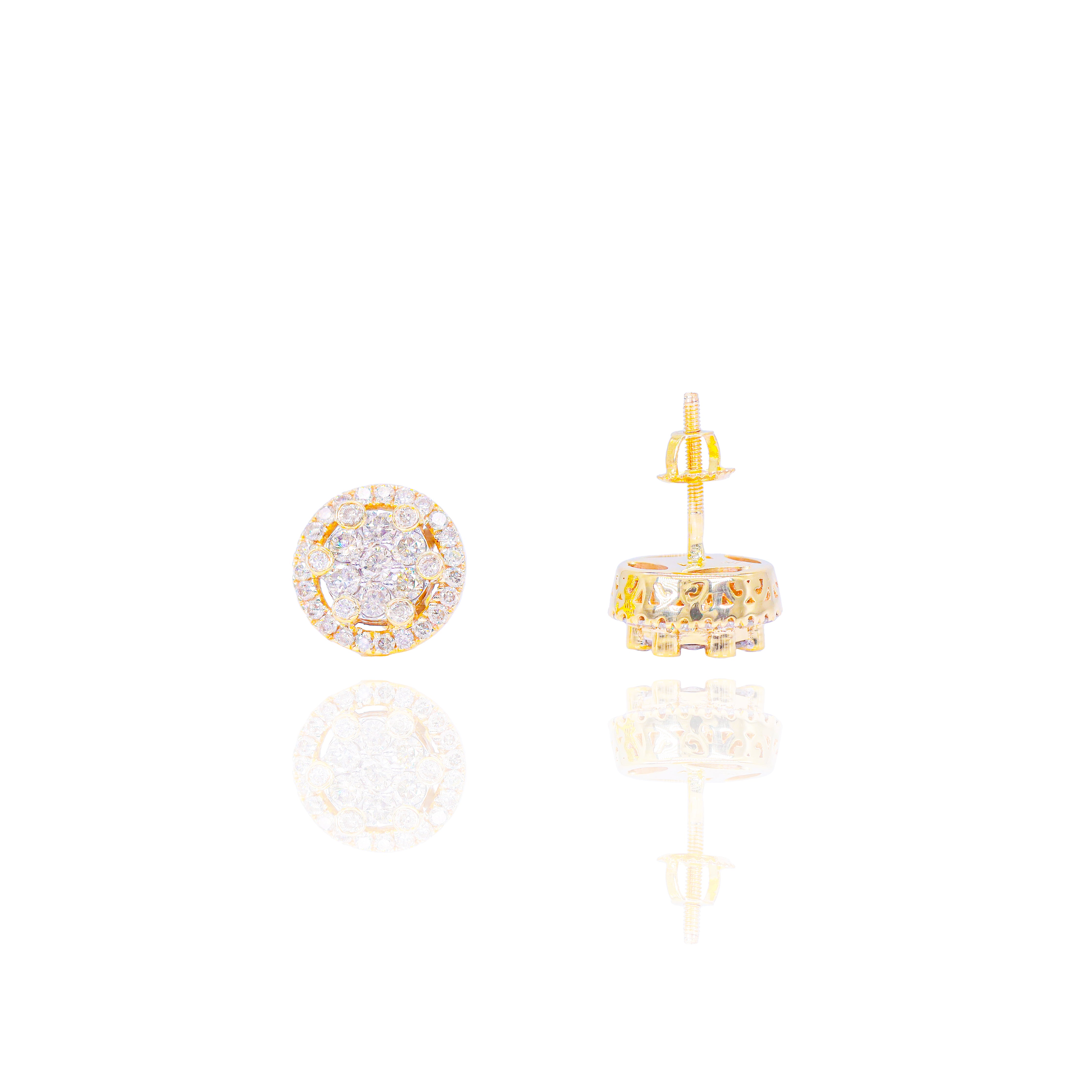 Round Cluster Diamond Earrings with Diamond Border