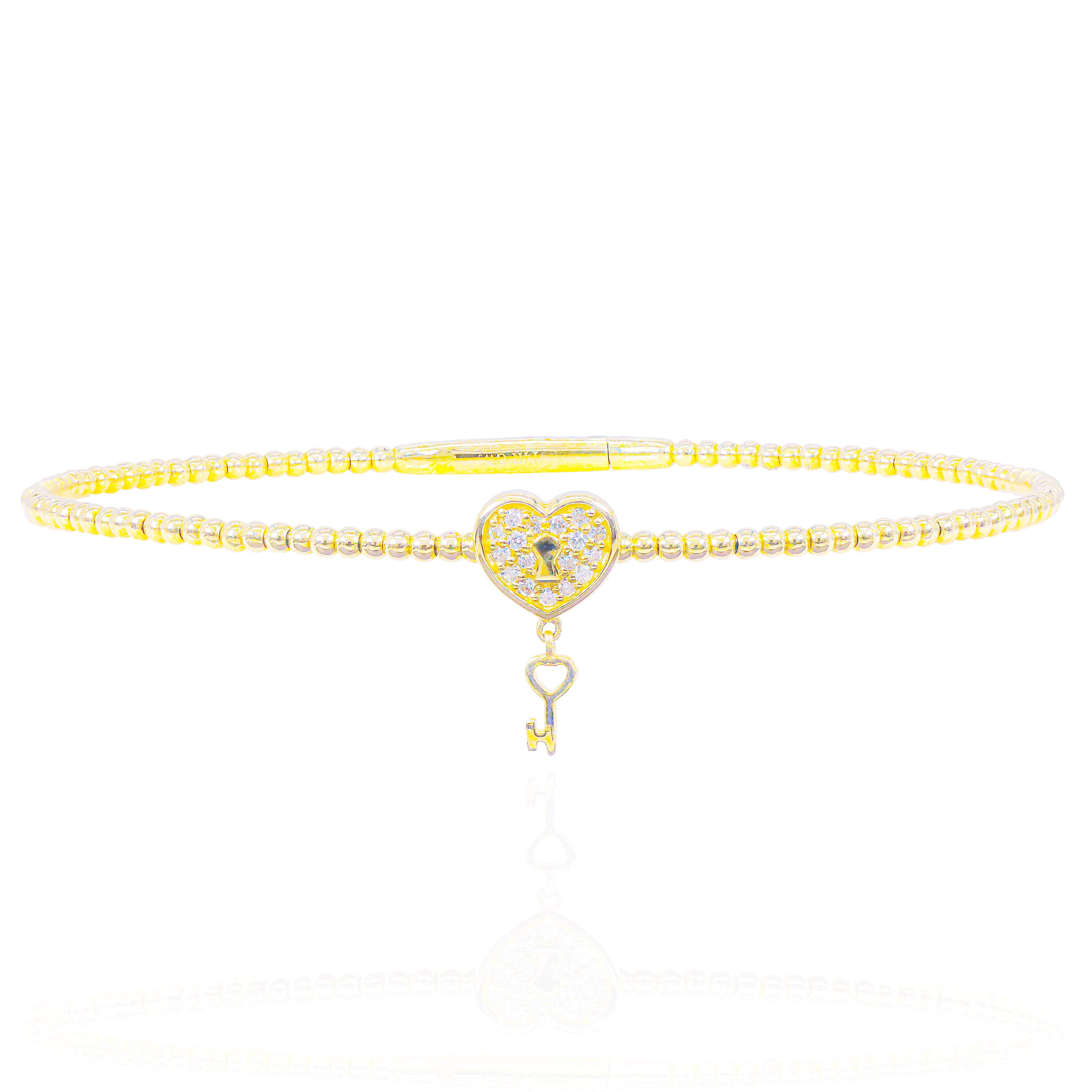Diamond Heart Lock with Key Gold Bangle Bracelet