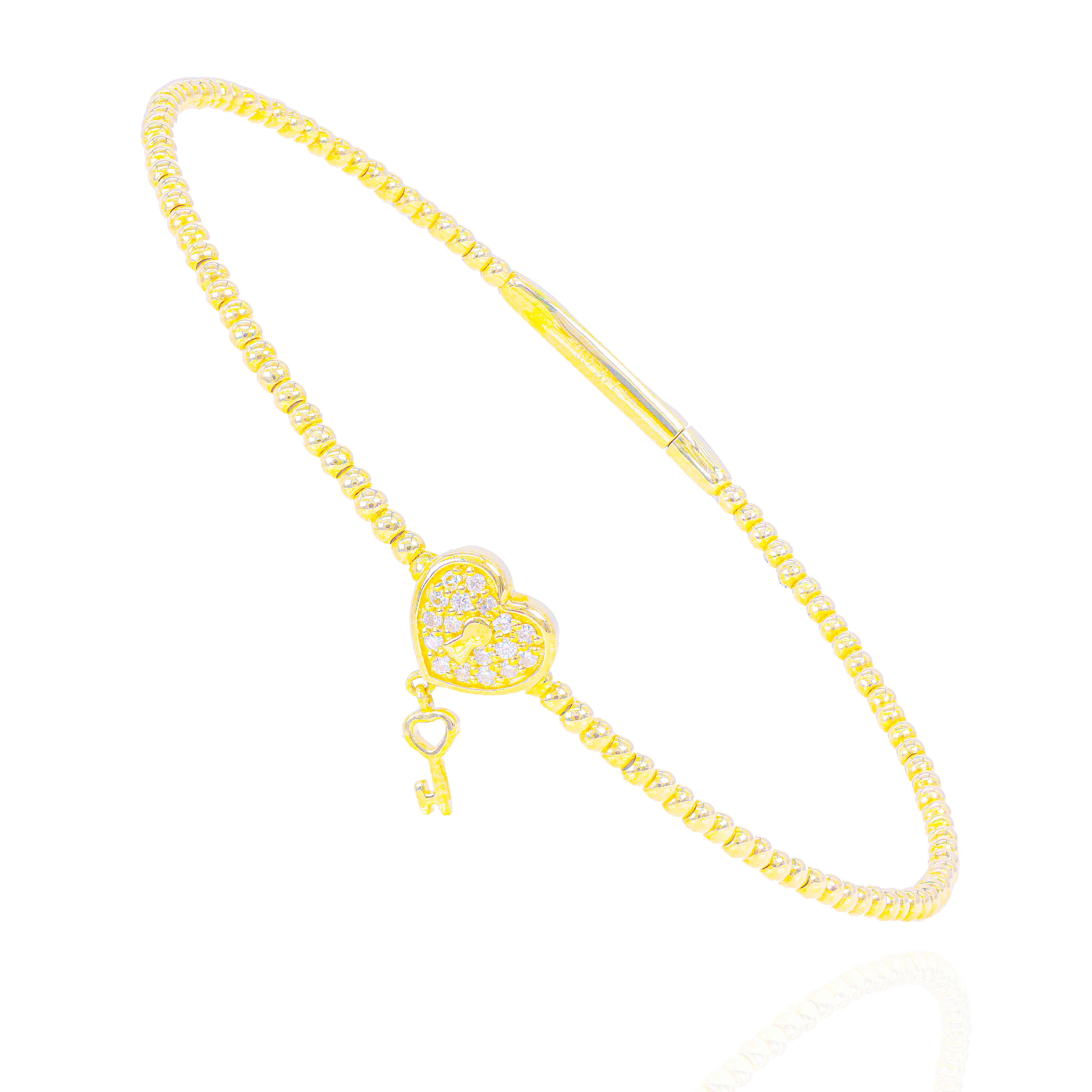 Diamond Heart Lock with Key Gold Bangle Bracelet