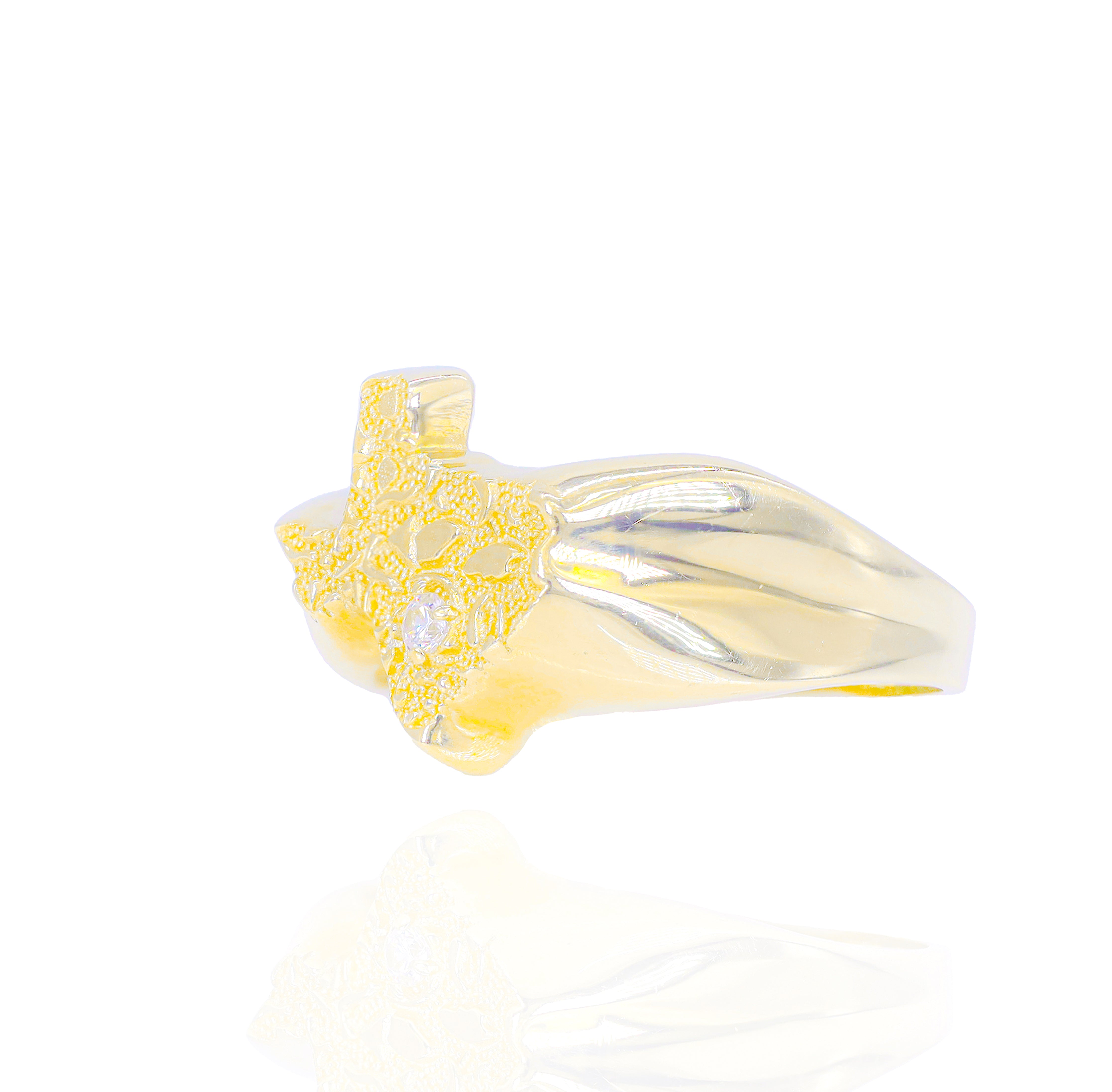 Texas Shaped Nuget Gold Ring w/ Single Diamond
