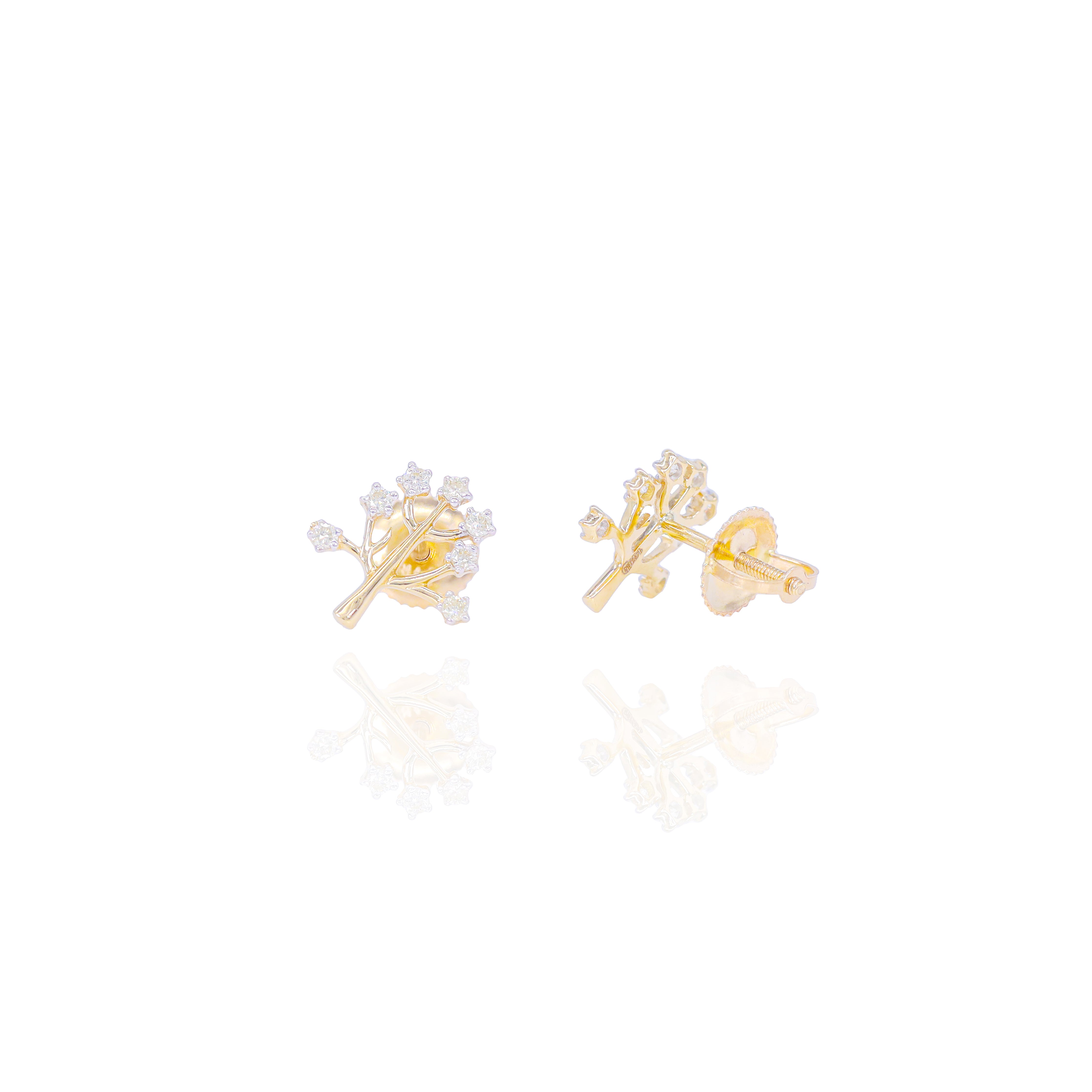 Gold Olive Branch Diamond Earrings
