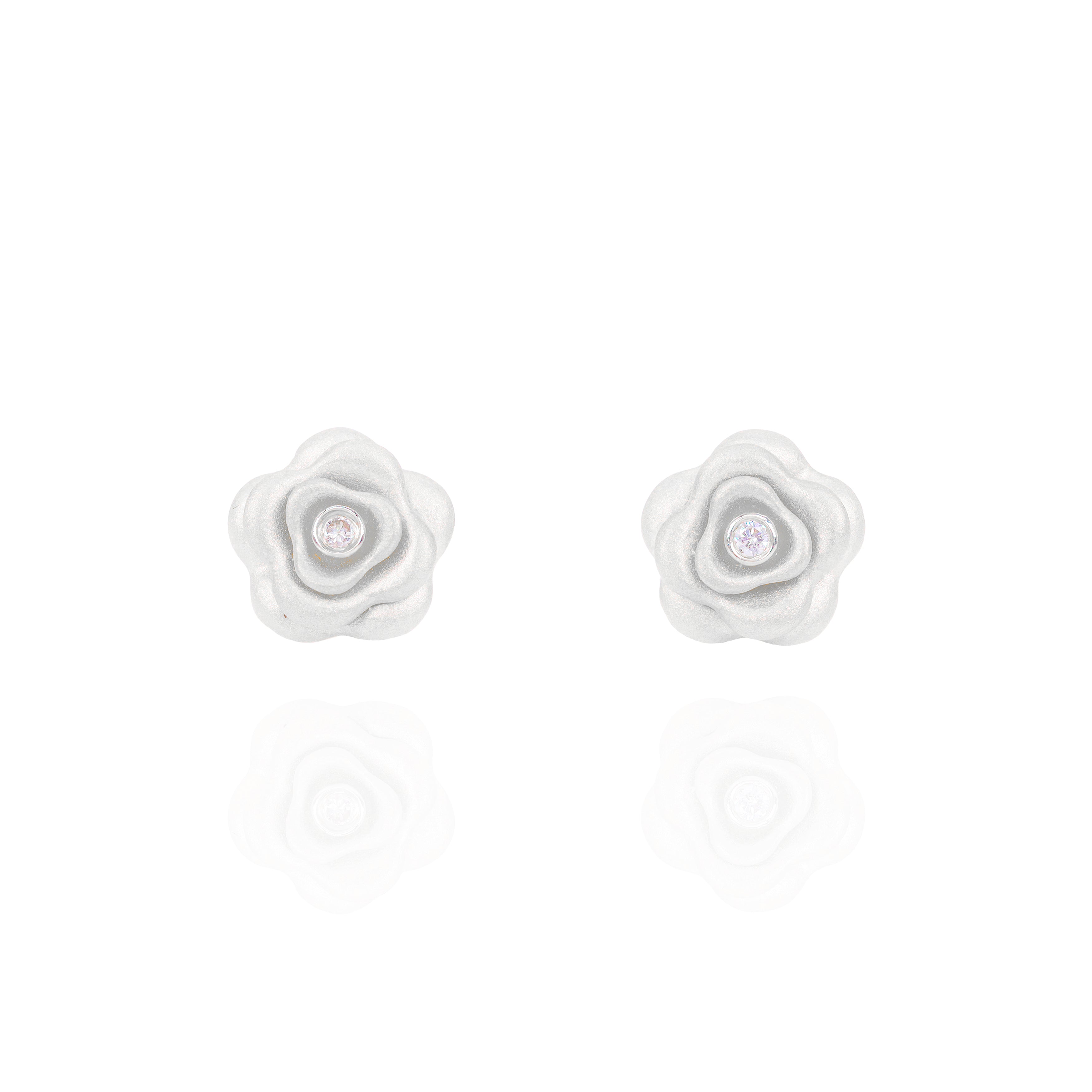 Satin Gold Rose Flower Diamond Earrings