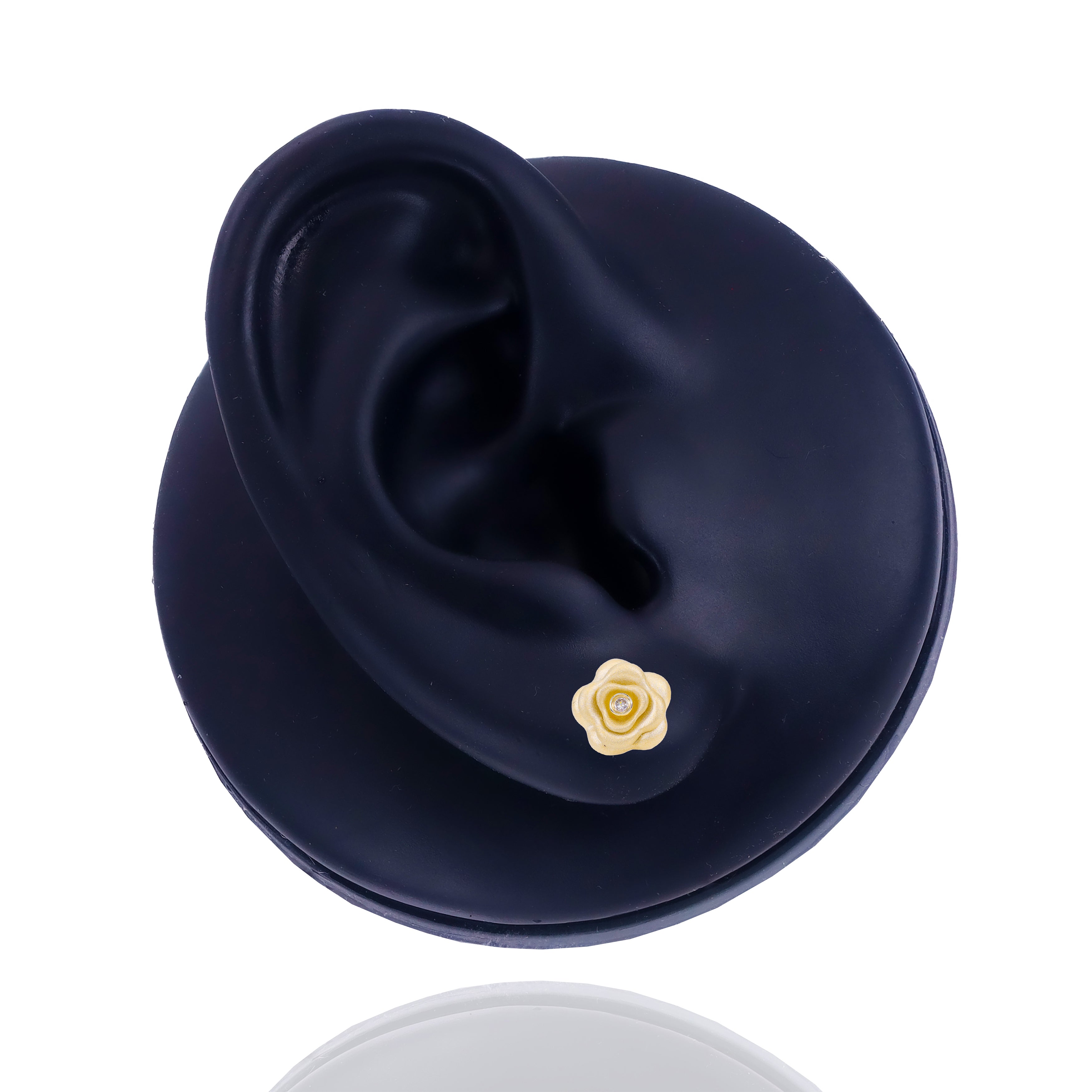 Satin Gold Rose Flower Diamond Earrings
