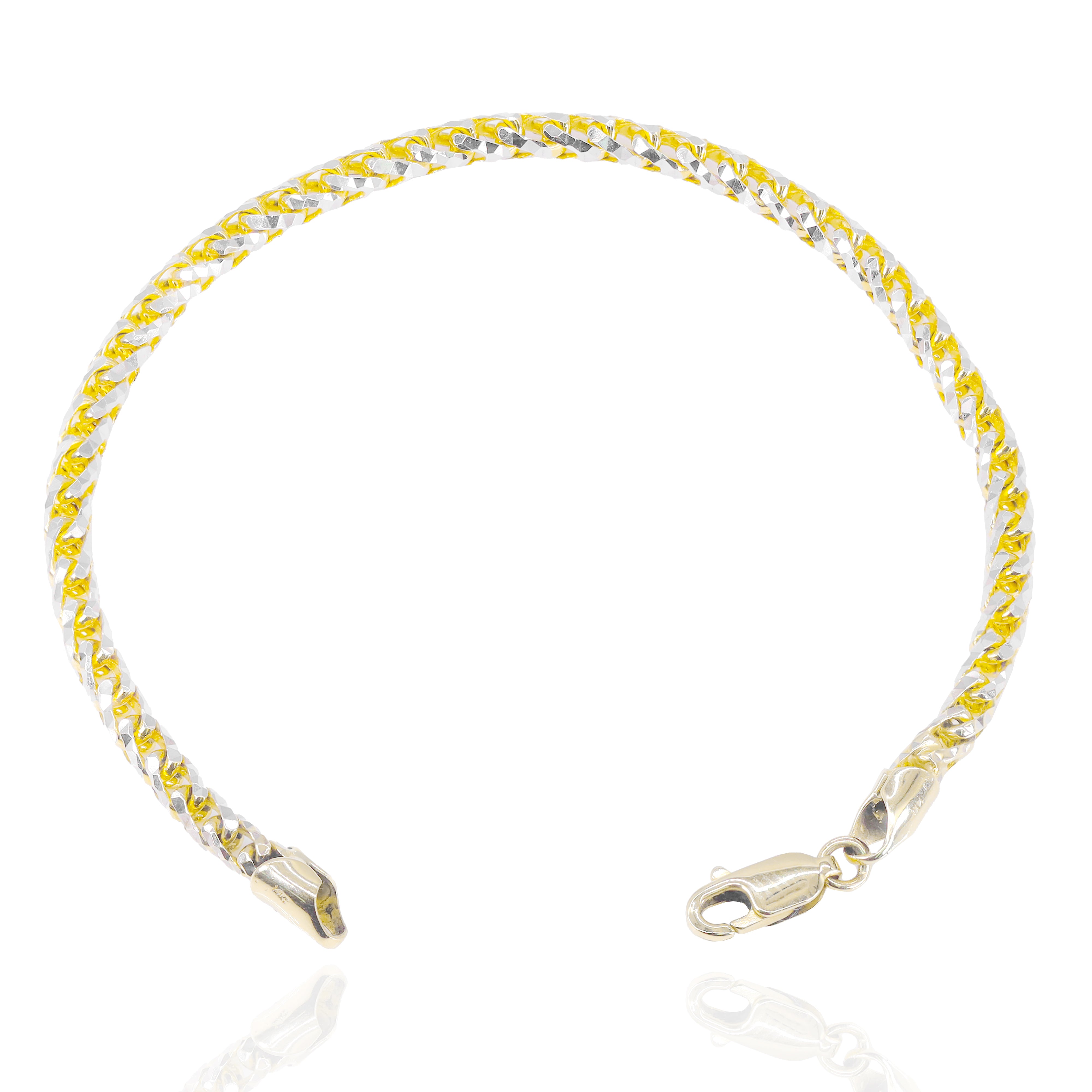 14KT Prism Cut Franco Solid Gold Bracelet
