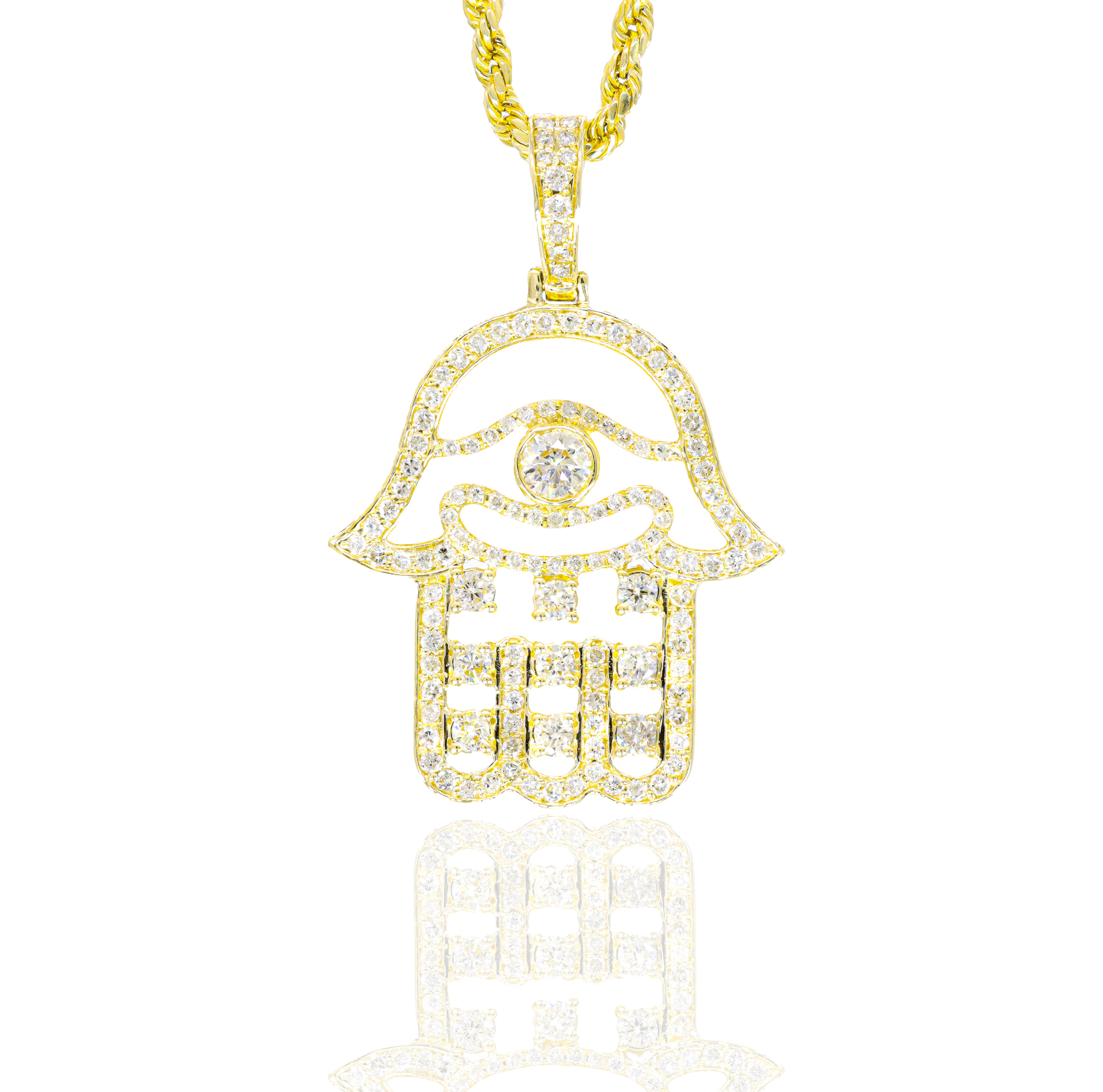 Diamond Hamza Hand Pendant with Diamond Eye