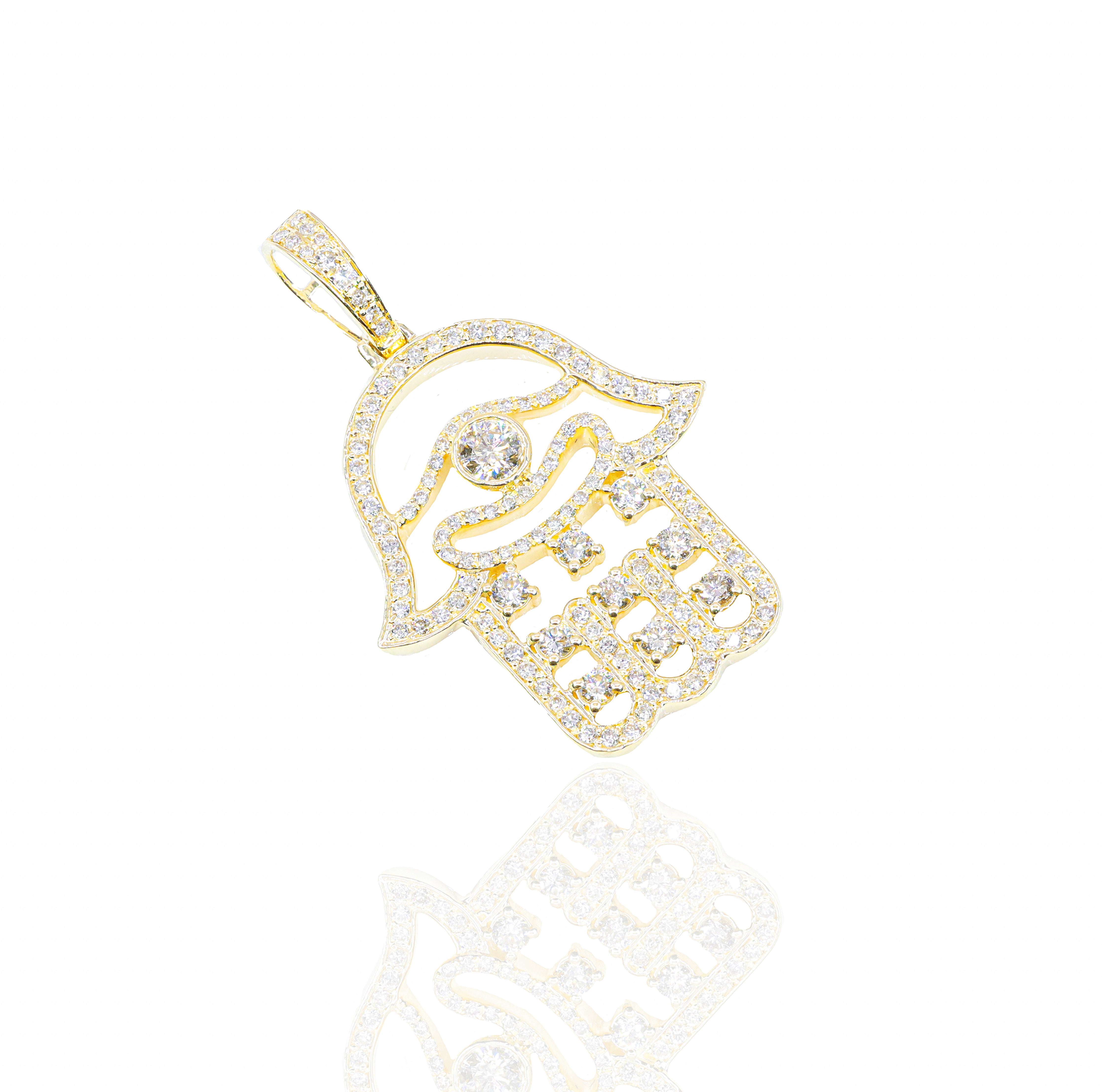 Diamond Hamza Hand Pendant with Diamond Eye