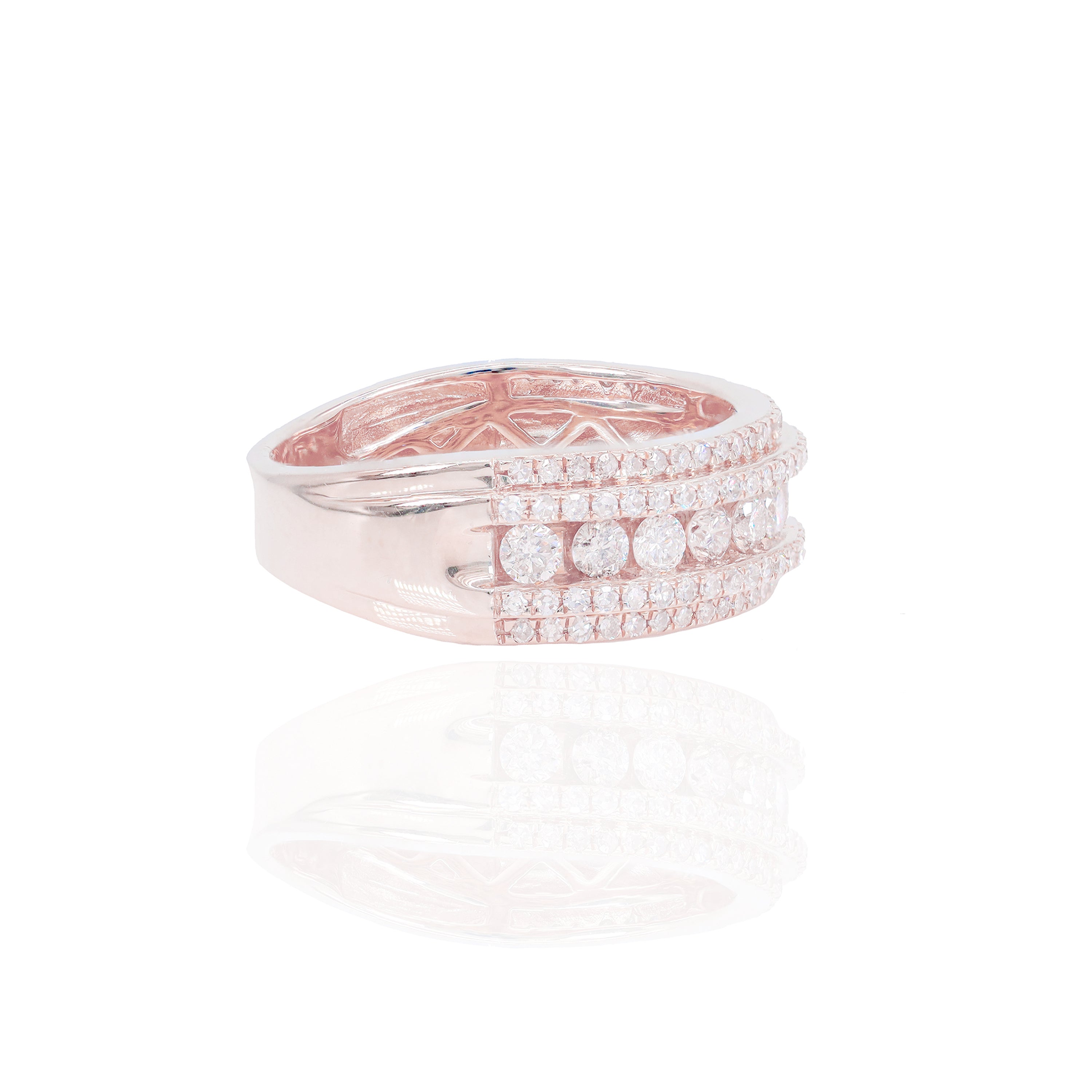 Center Row with Double Row Border Diamond Ring Band