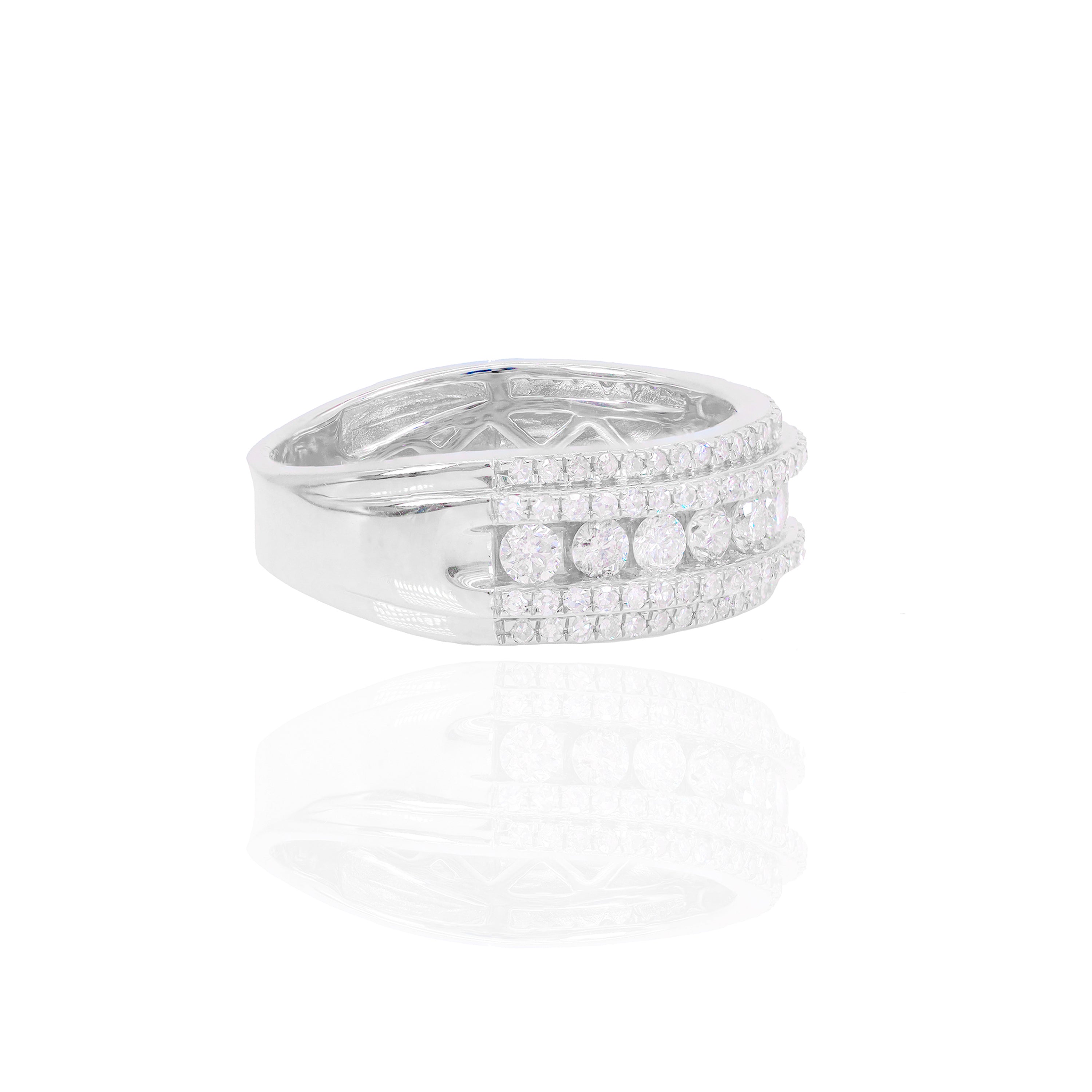 Center Row with Double Row Border Diamond Ring Band